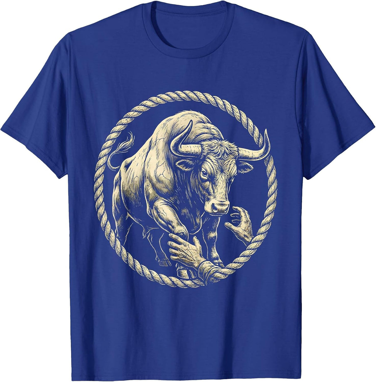 Men's Frustrated Farmer and Bull Barn Scene Graphic T-Shirt - Royal Blue