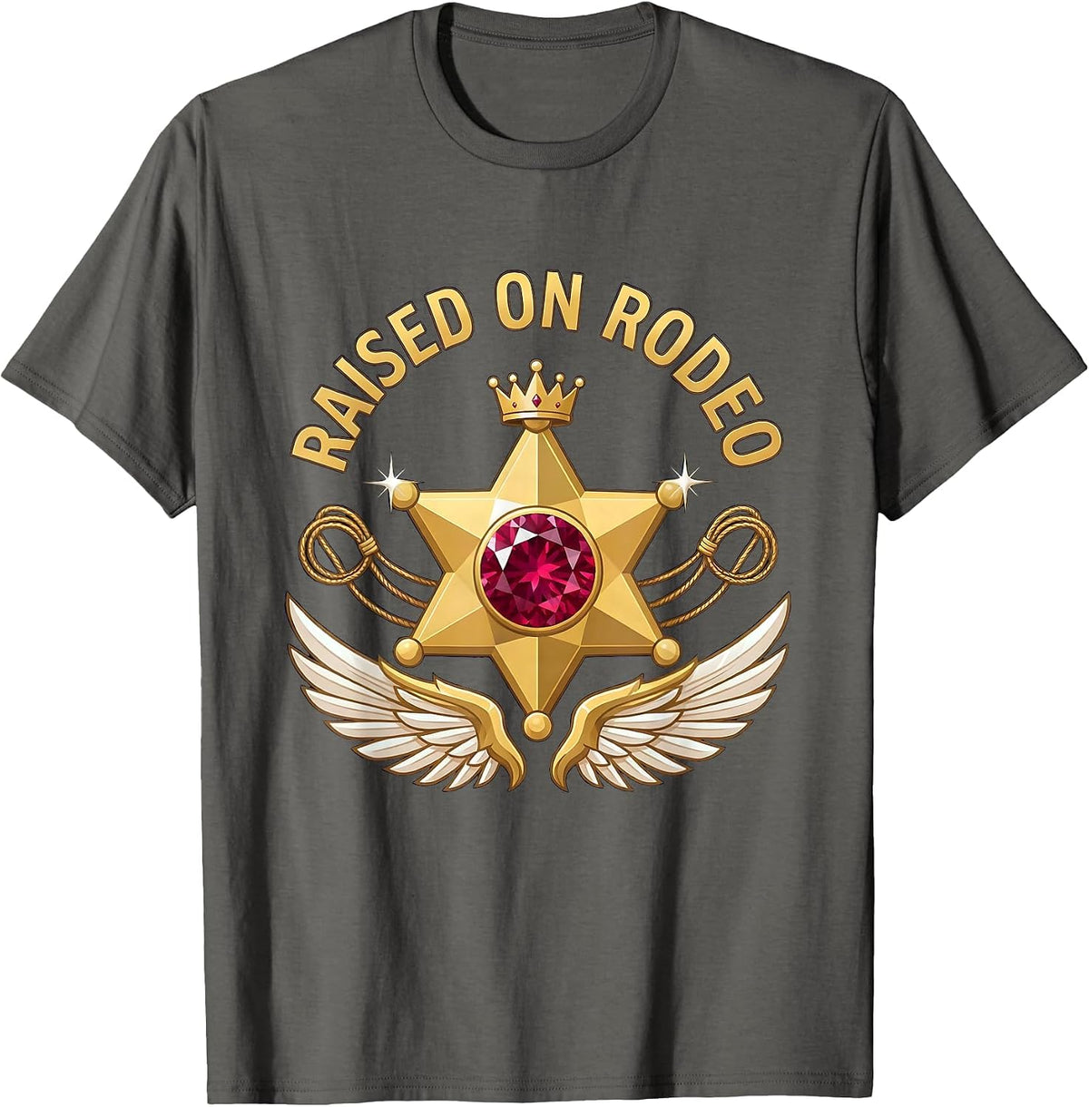 Raised on Rodeo Cowboy Western Design T-Shirt - Asphalt Grey