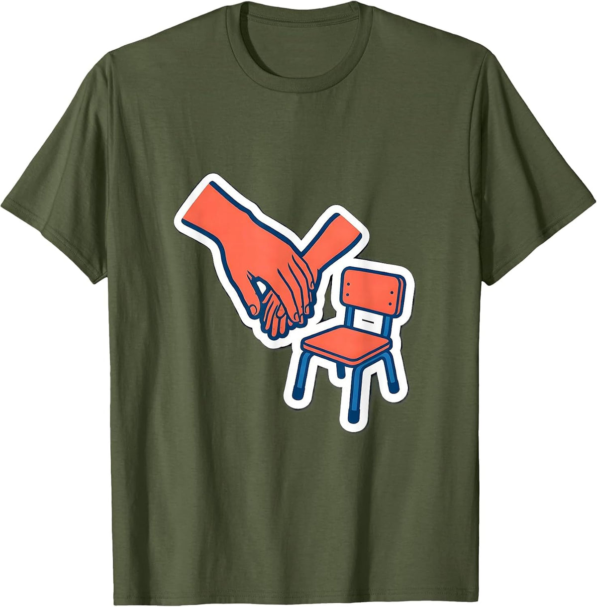 Men's Hand in Hand Paraprofessional Teacher Appreciation Sticker T-Shirt - Olive Green