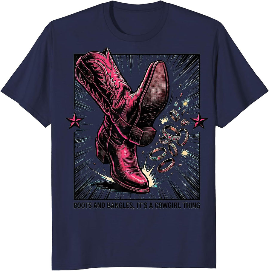 Boots and Bangles, It's a Cowgirl Thing Comic Book T-Shirt - Navy Blue