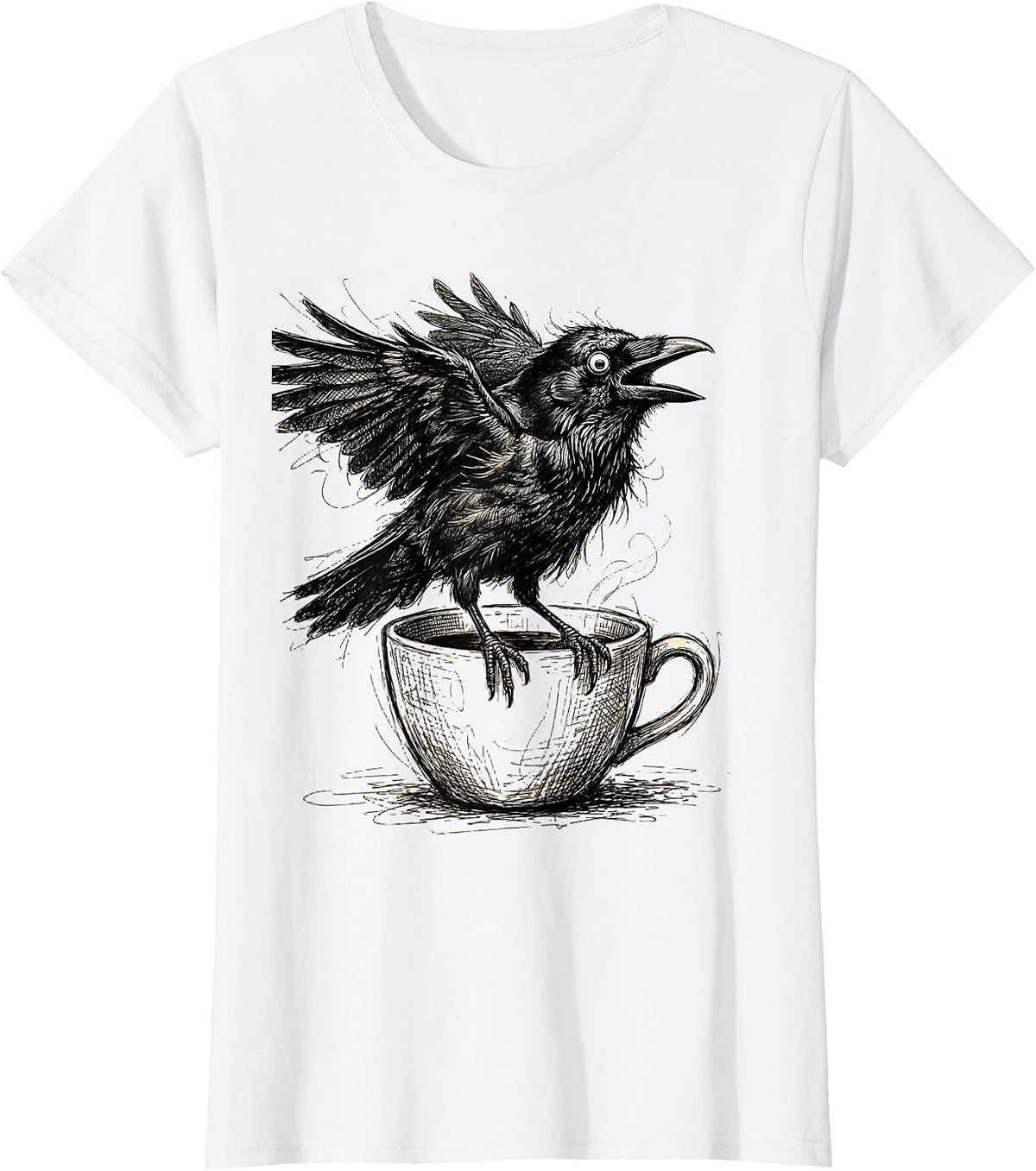 Wide-Eyed Crow After First Sip Graphic T-Shirt - White