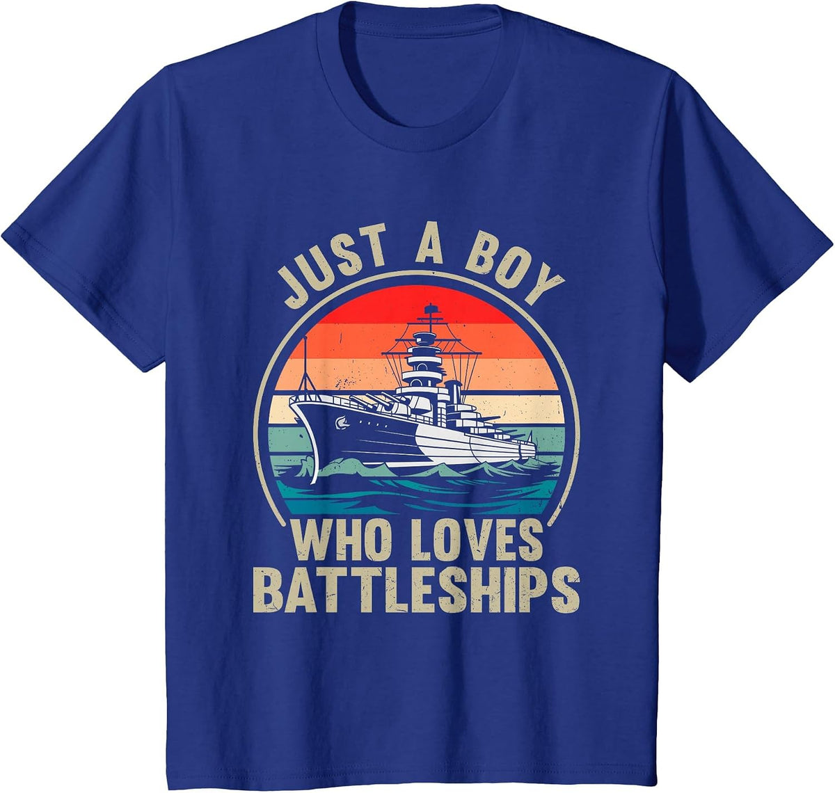 Just A Boy Who Loves Battleships Vintage Patriotic Military T-Shirt - Royal Blue