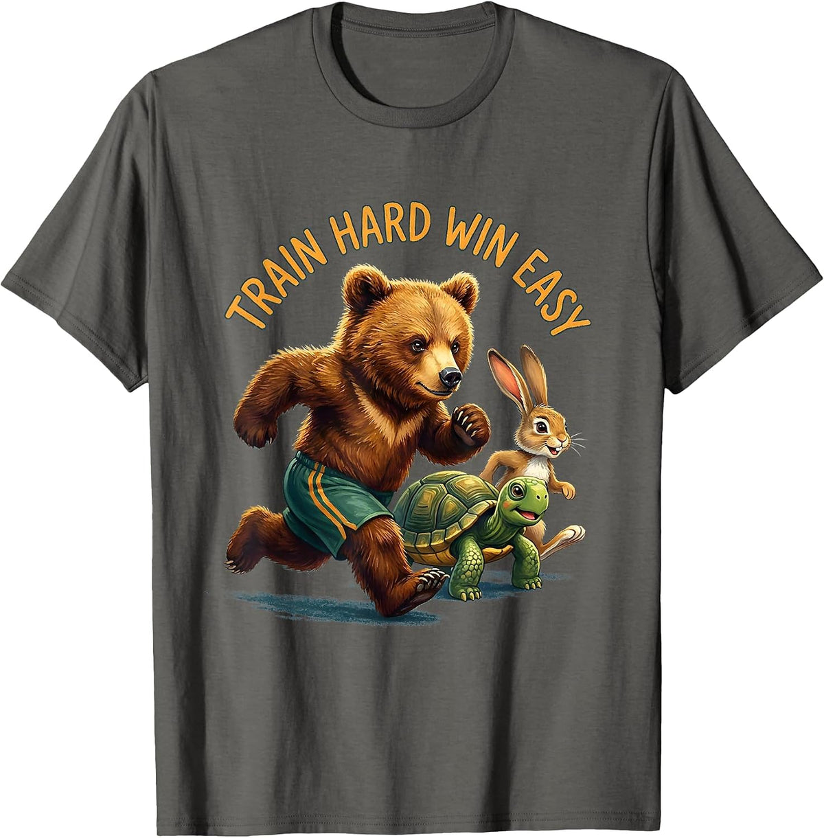 Train Hard Win Easy Sports Motivational Design T-Shirt - Asphalt Grey