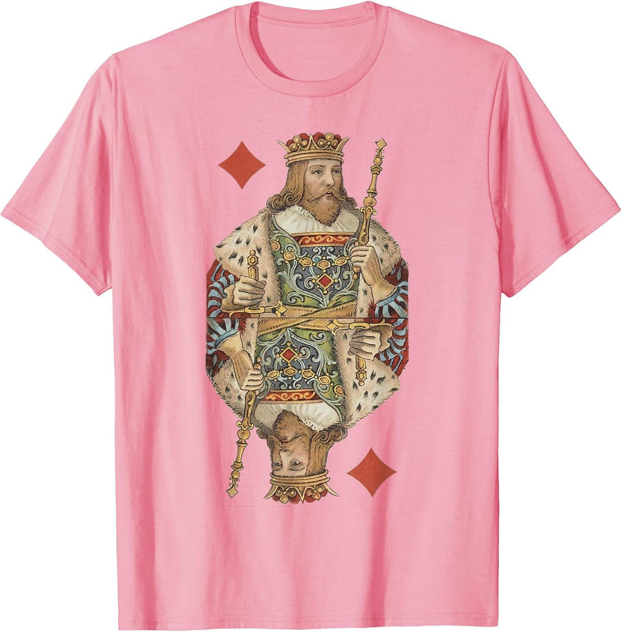 King of Diamonds Antique Art Nouveau Playing Card Art T-Shirt, Men, Pink, Small - As Pictured