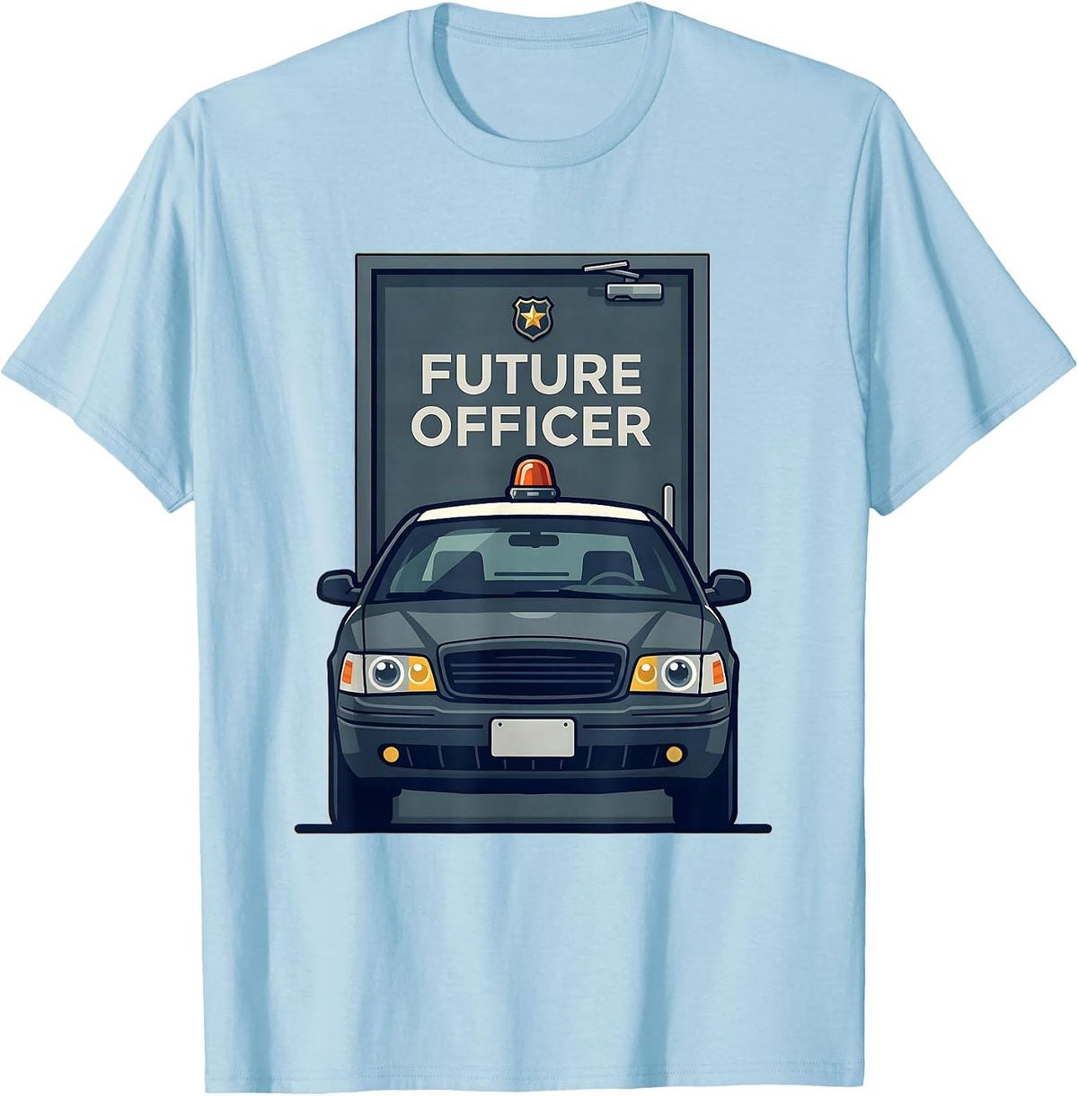 Men's Future Officer Flat Vector Police Costume Halloween Party T-Shirt - Baby Blue