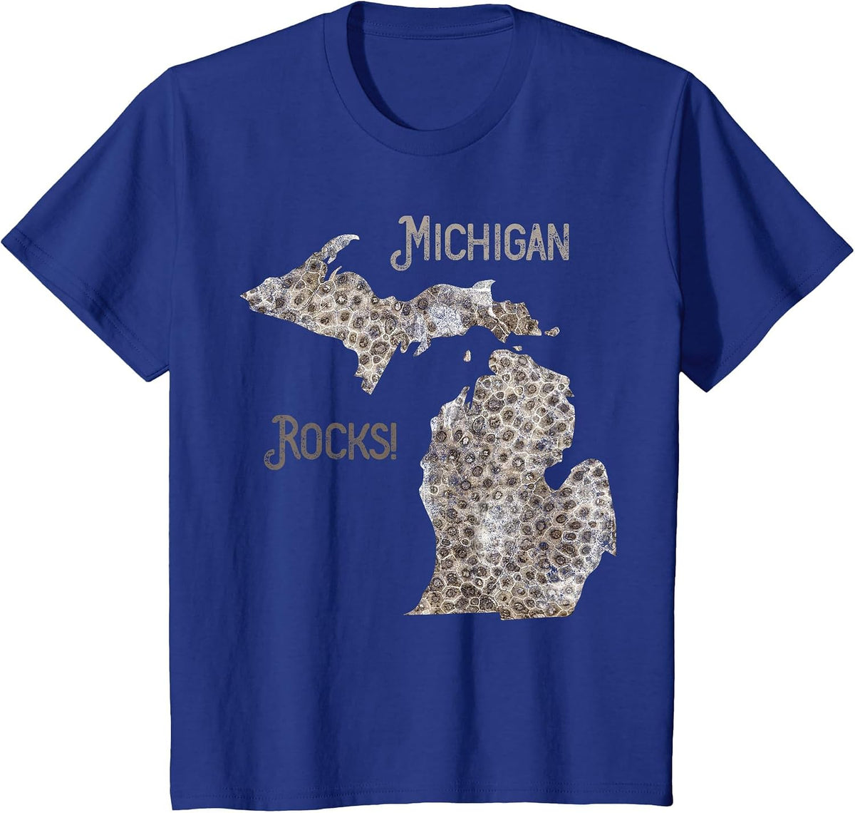 Michigan Rocks Petoskey Stone Hunting Tee Great Lakes State T-Shirt - Royal Blue