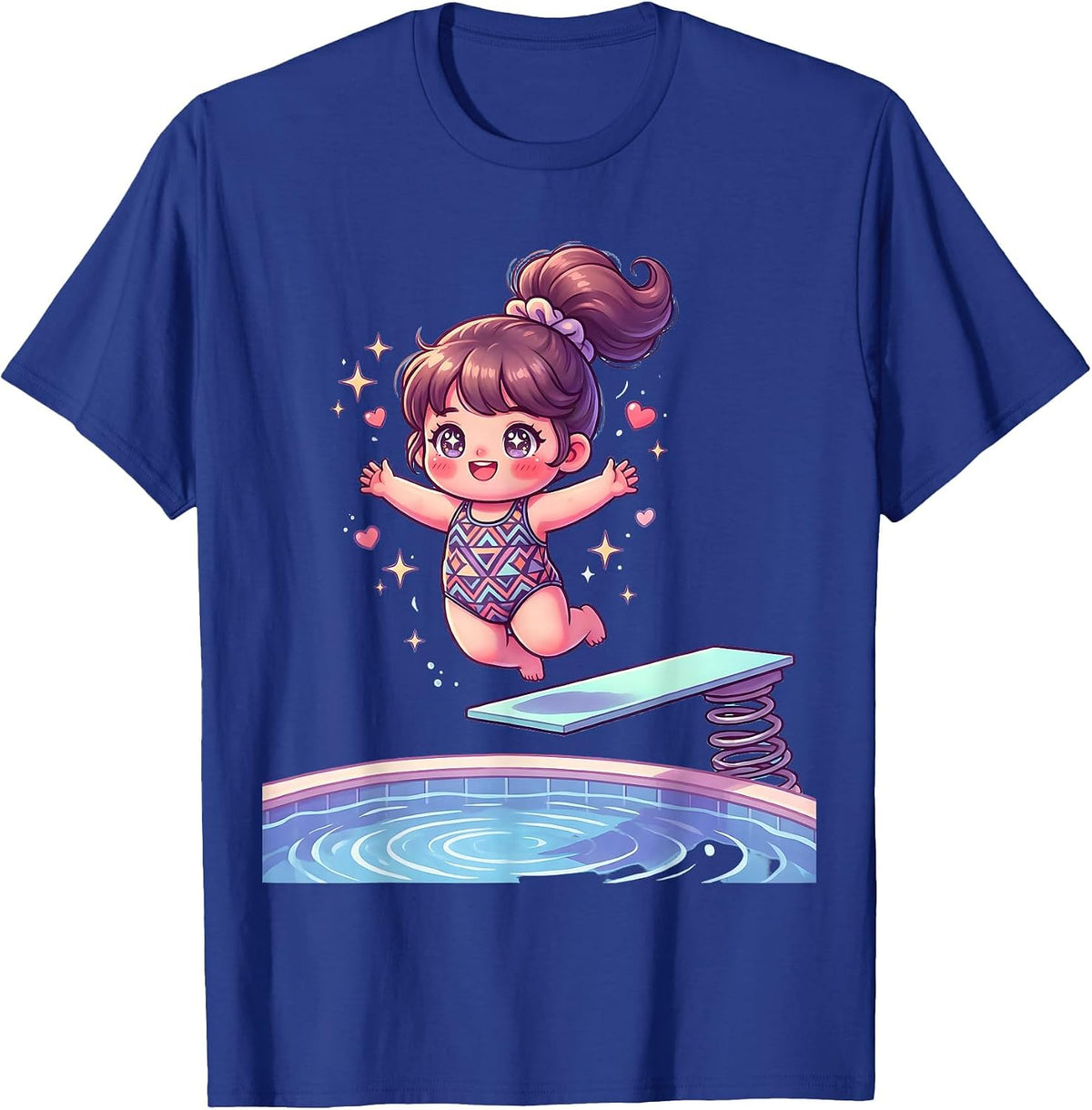Men's Retro 80s Diving Board Swimsuit Graphic T-Shirt - Royal Blue