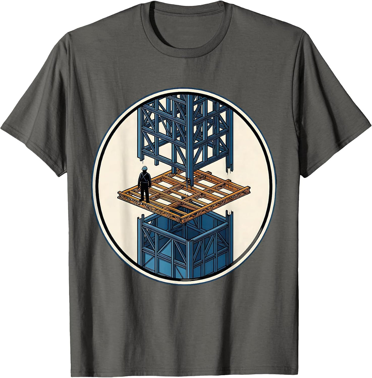 Iron Worker Skyscraper Steel Frame Silhouette T-Shirt - Asphalt Grey