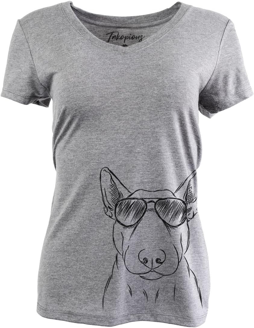 Inkopious Jett the Bull Terrier Triblend T-Shirt - Grey Relaxed V-neck