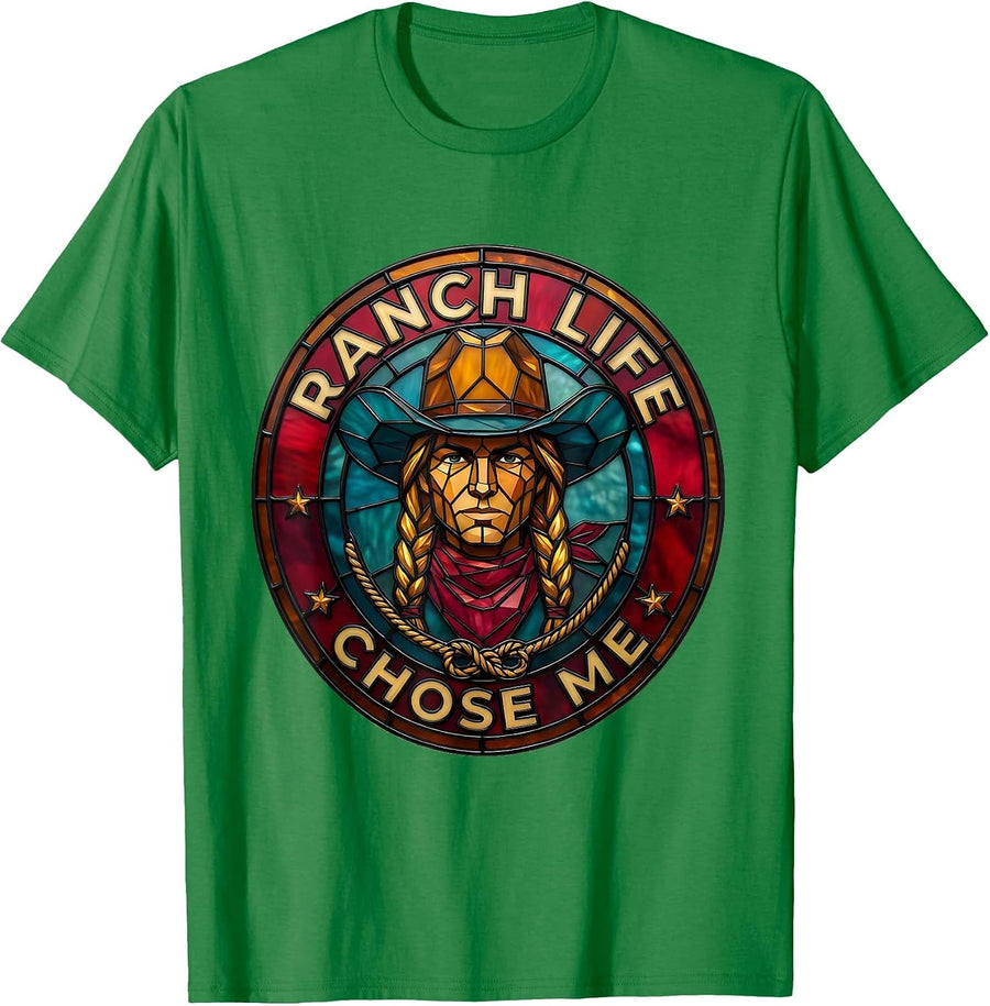 Men's Ranch Life Chose Me Girls Cowgirl Design T-Shirt - Kelly Green