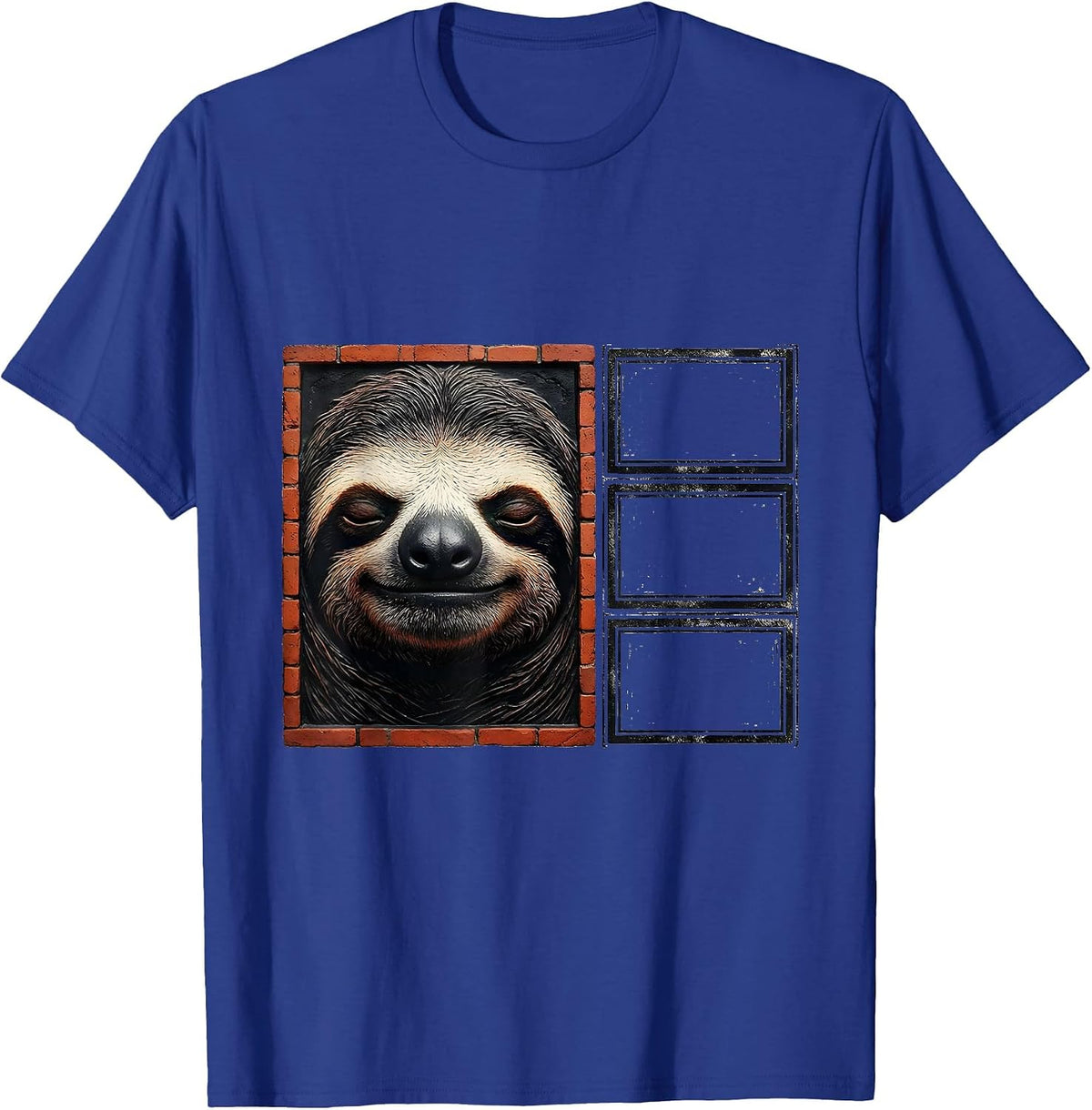 Men's Calm Sloth Face Wood Type Letterpress Funny Gift T-Shirt - Royal Blue