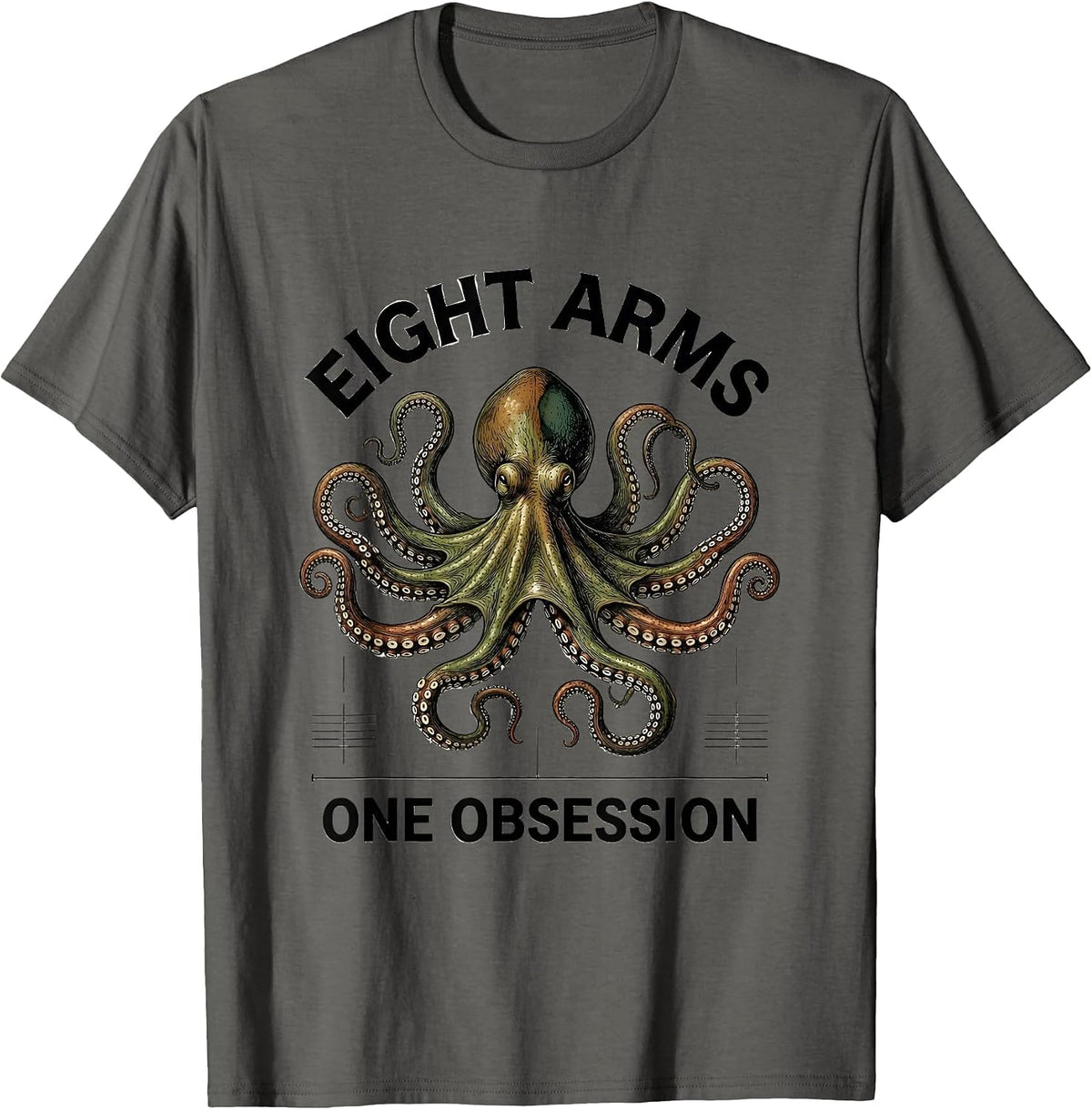 Eight Arms, One Obsession Botanical Octopus Sea-Creature T-Shirt - Asphalt Grey