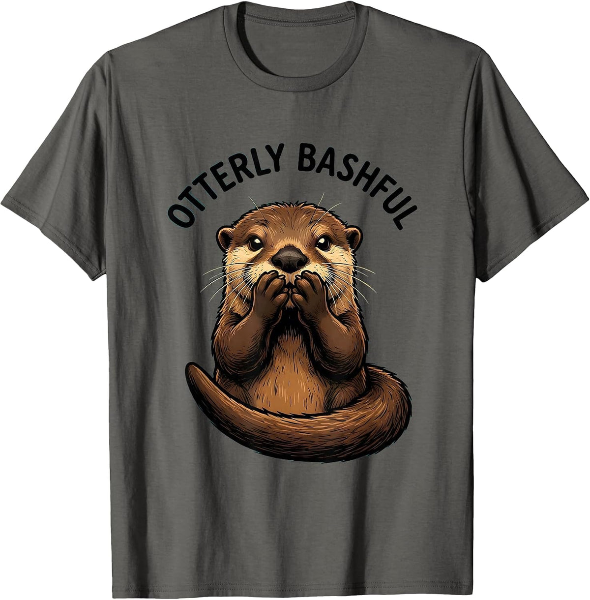 Otterly Bashful Cartoon Funny Otter Lover Gift For Kid Teen T-Shirt - Asphalt Grey