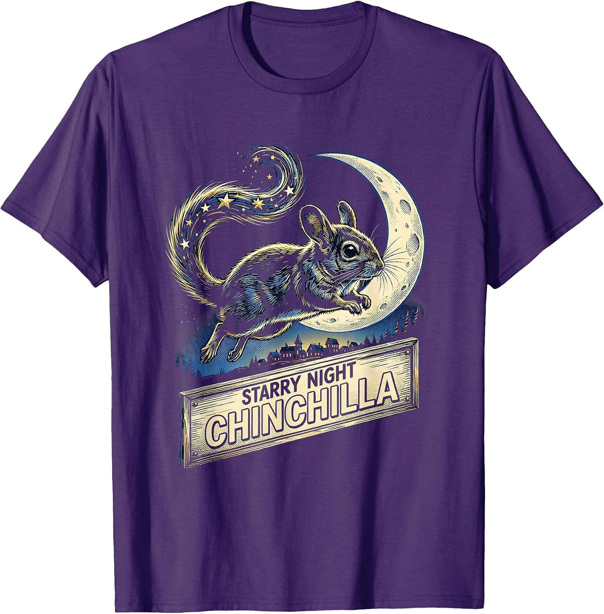 Men's Starry Night Chinchilla Comic Book Art Animal Lover Gift T-Shirt - Purple