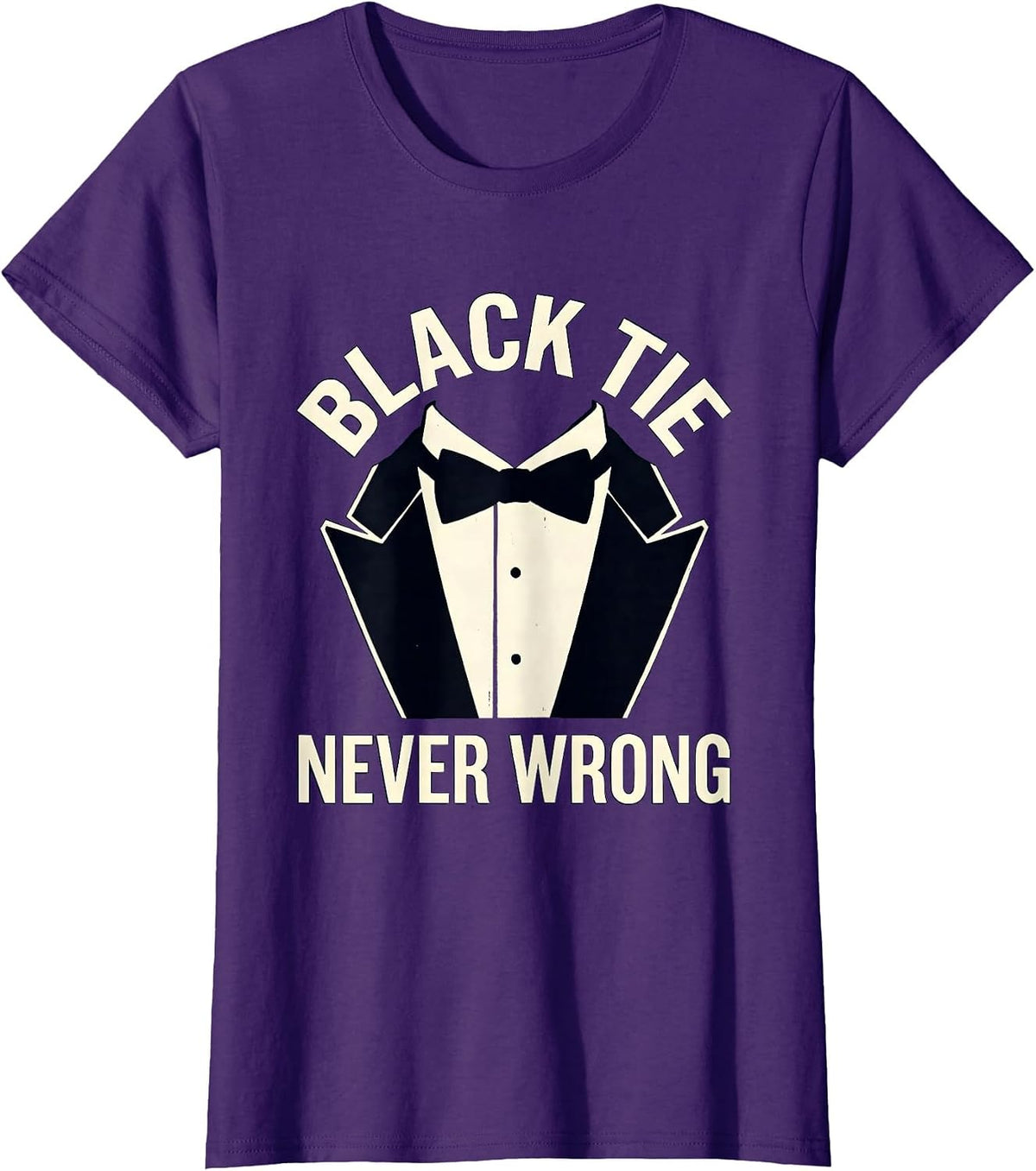 Women's Black Tie Never Wrong Tuxedo Formal Style Design T-Shirt - Purple