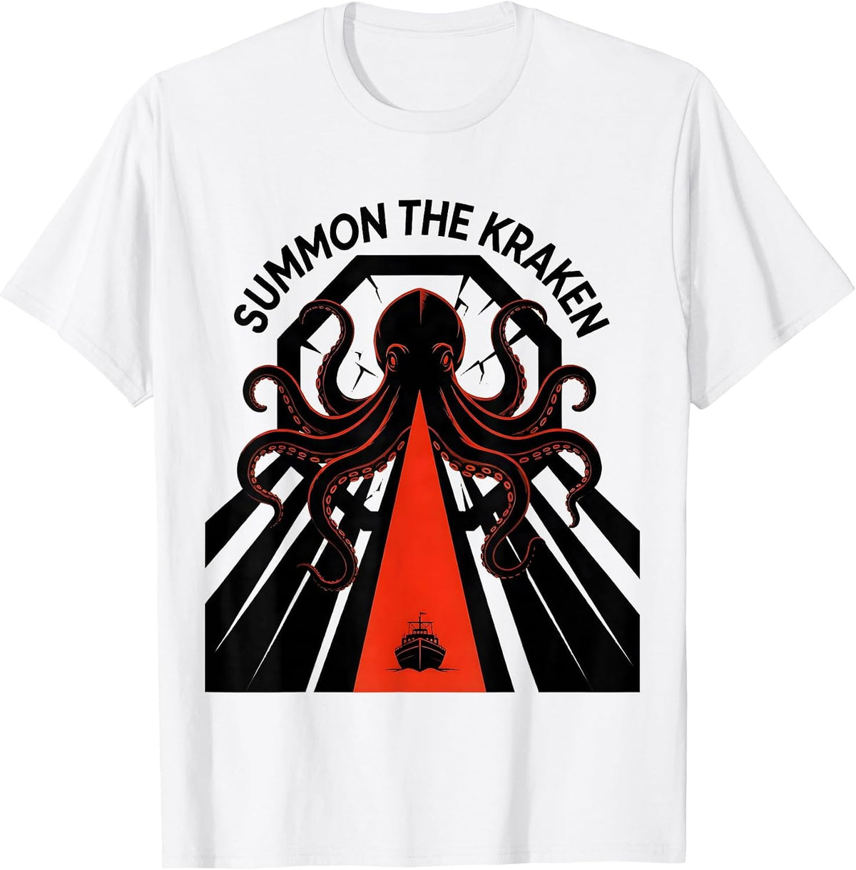 Men's Summon The Kraken Constructivist Poster Octopus Lover T-Shirt - White