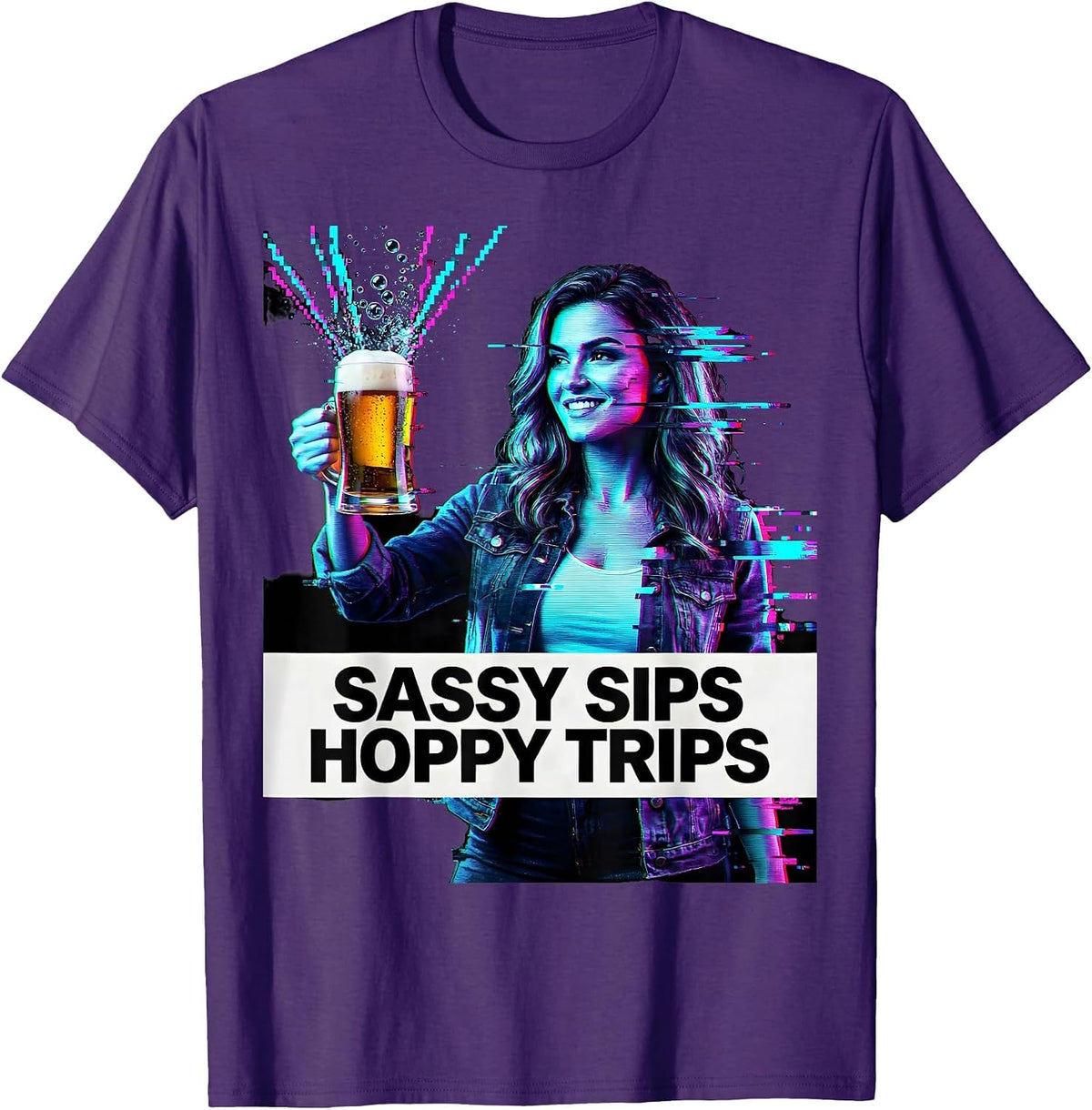 Sassy Sips Hoppy Trips Beer Lover Design T-Shirt - Purple