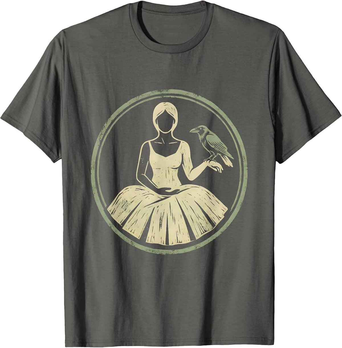 Men's Crow Companion Seated Meditation Illustration T-Shirt - Asphalt Grey