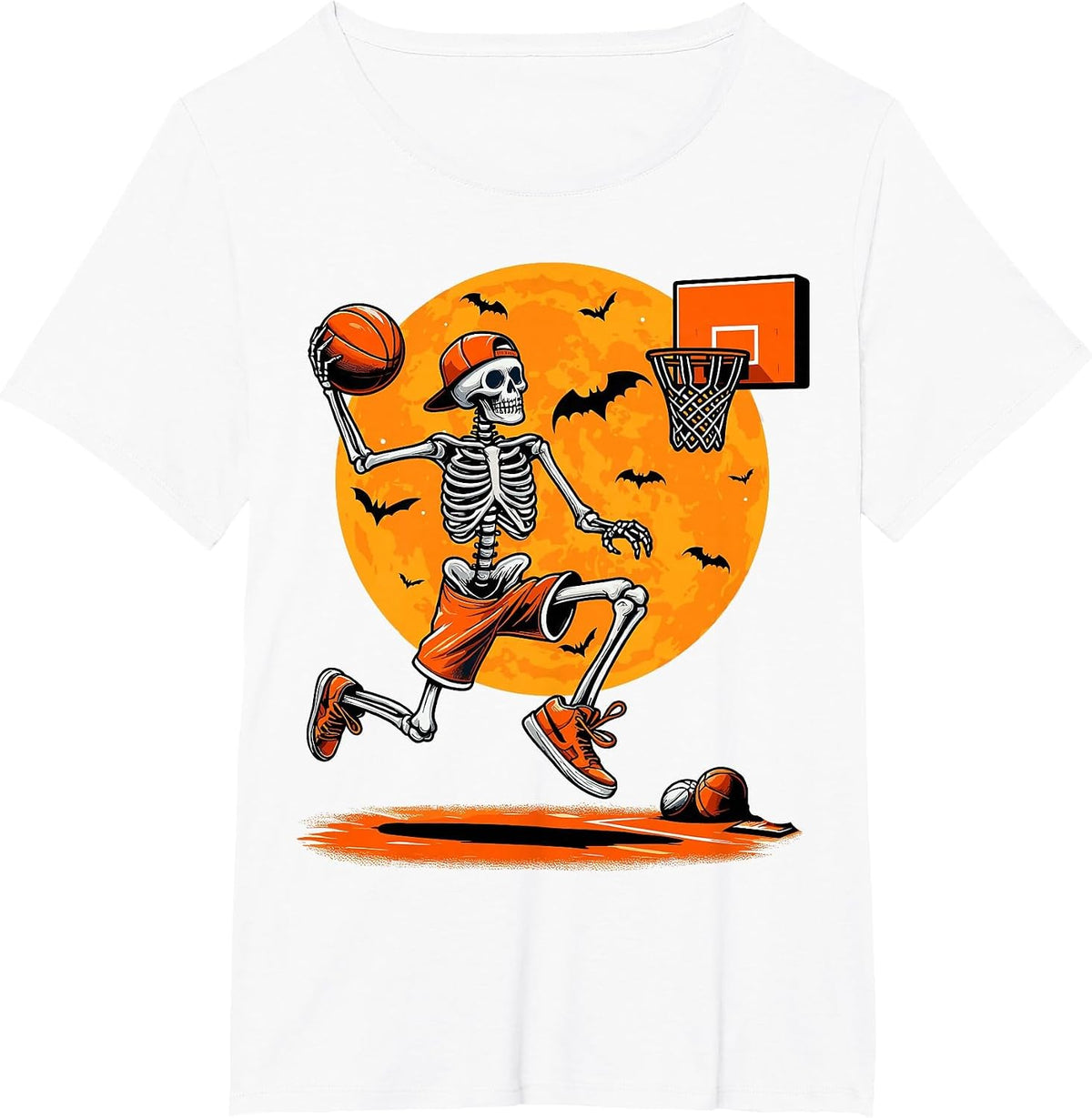 Basketball Skeleton Spooky Boys Halloween Basketball Player T-Shirt - White