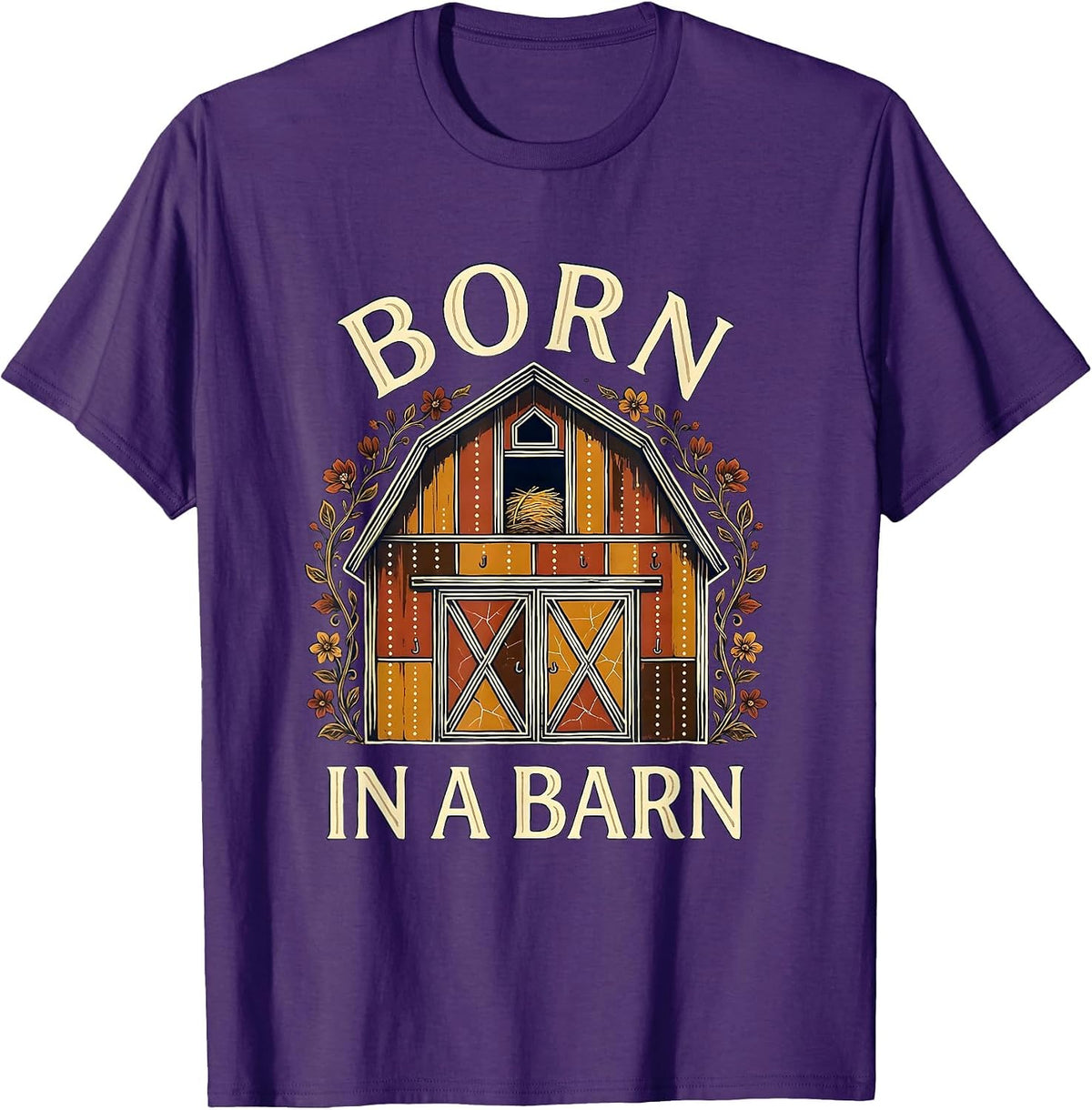 Born in a Barn Western Country Design T-Shirt - Purple