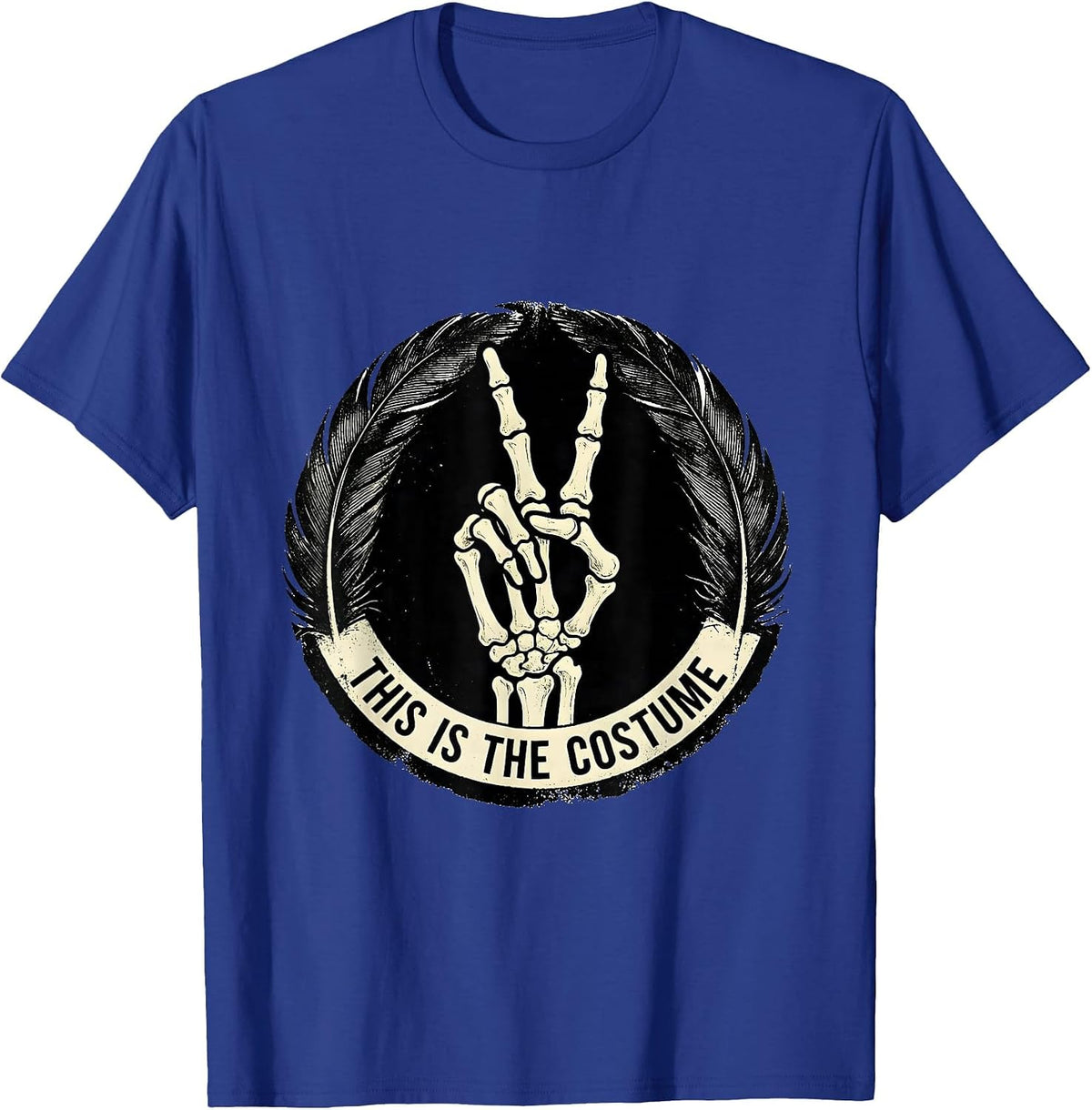 This Is The Costume Rubber Stamp Skeleton Hand Peace Sign T-Shirt - Royal Blue