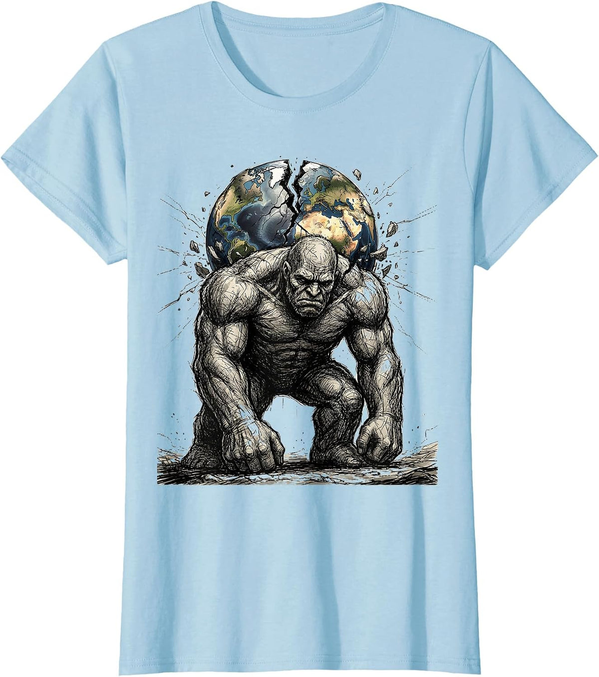 Women's Ancient Atlas Crumbling Globe Greek Mythology T-Shirt - Baby Blue