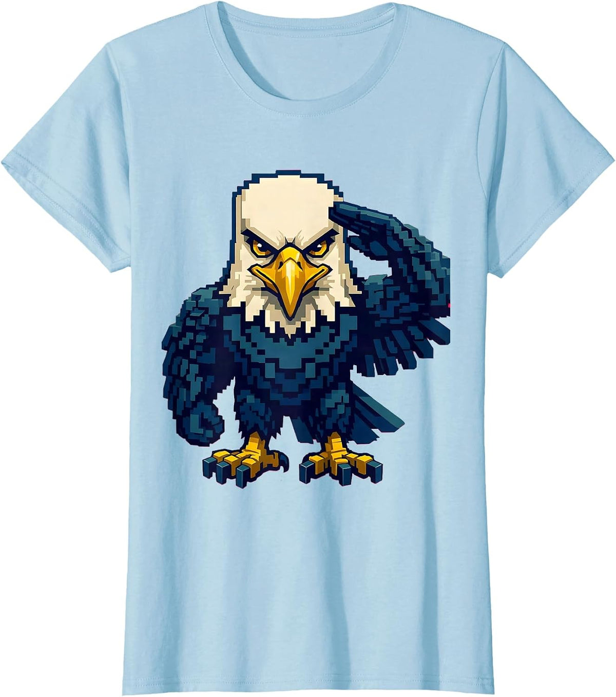 Bald Eagle Pixel Art Mascot Fan Pride Family T-Shirt - Baby Blue