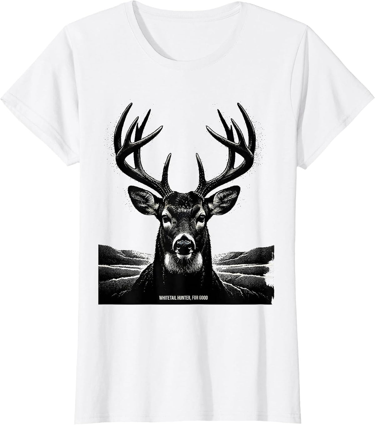 Women's Whitetail Hunter For Good Blackwork Dotwork Hunting Dad T-Shirt - White