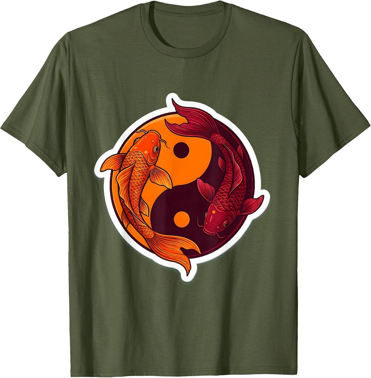 Koi Fish Circle Love Graphic Design T-Shirt - Olive Green