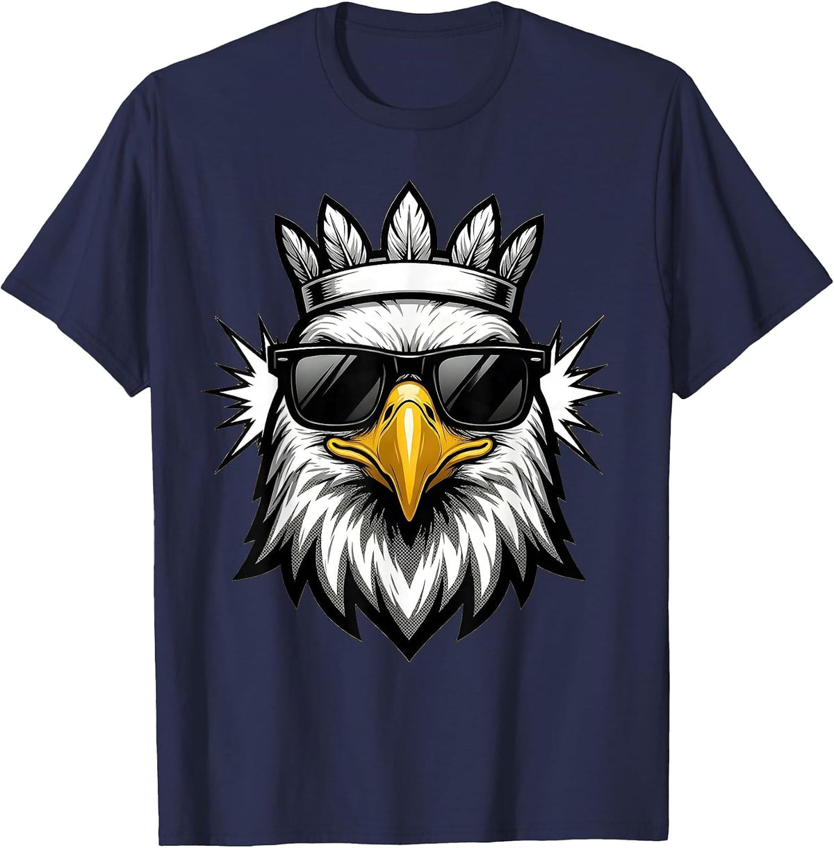 Men's Bald Eagle Comic Sunglasses Eagle Fan Novelty T-Shirt - Navy Blue