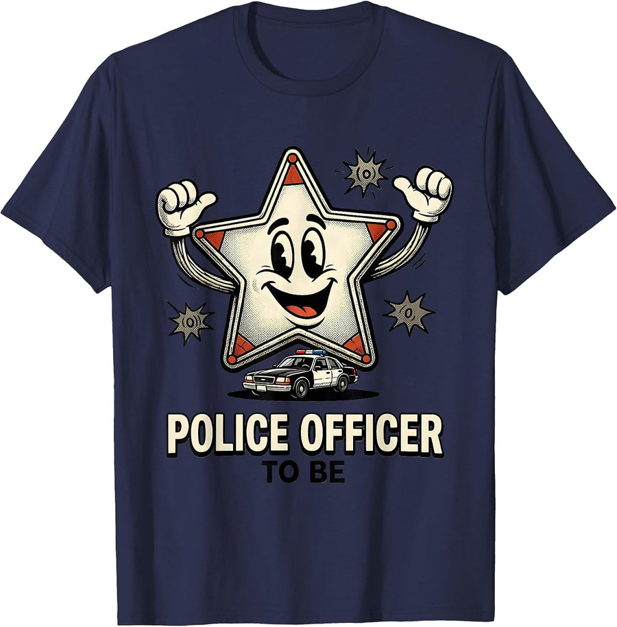 Police Officer To Be Retro Cartoon Kids Roleplay Costume T-Shirt - Navy Blue