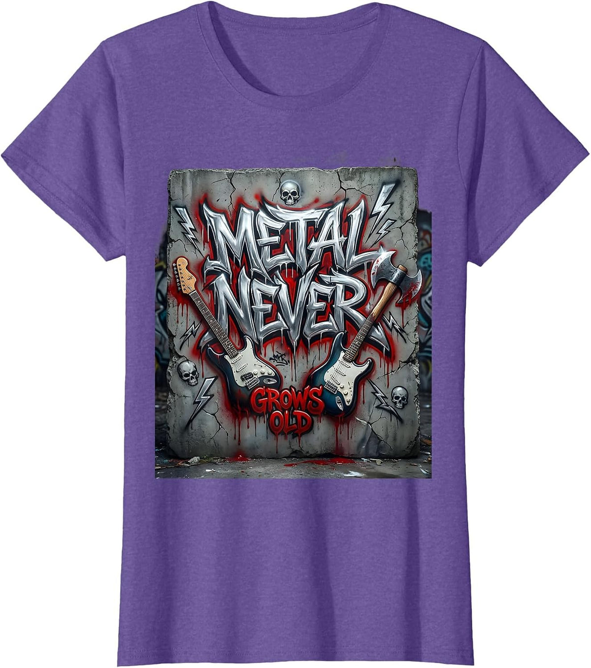 Metal Never Grows Old Heavy Metal Band Design T-Shirt - Purple Heather