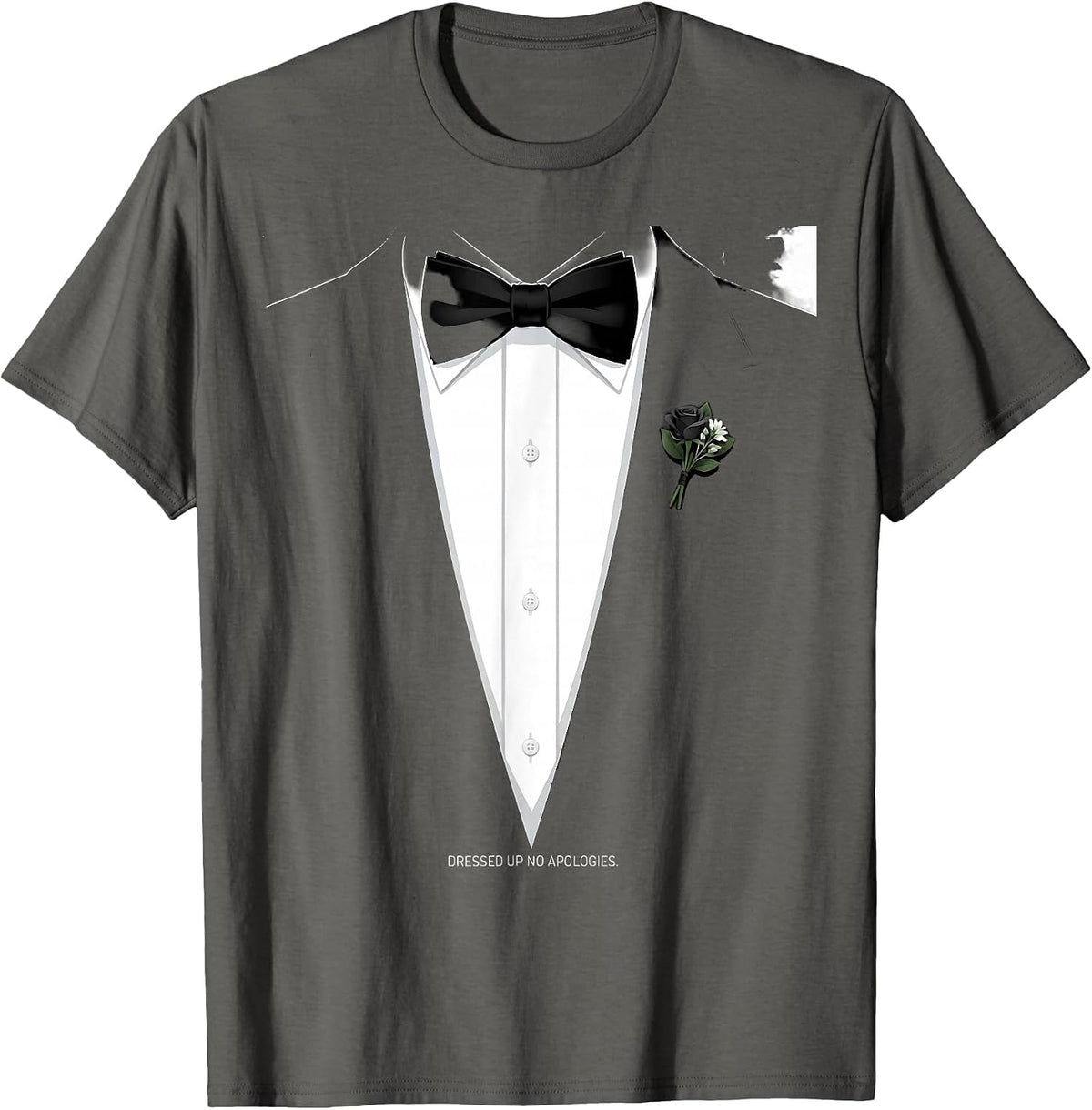 Dressed Up No Apologies Tuxedo Graphic Design T-Shirt - Asphalt Grey