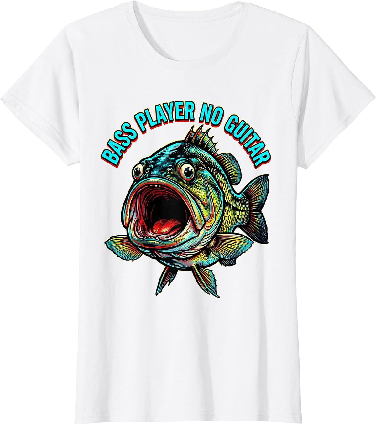 Women's Bass Player No Guitar Funny Fishing Design T-Shirt - White