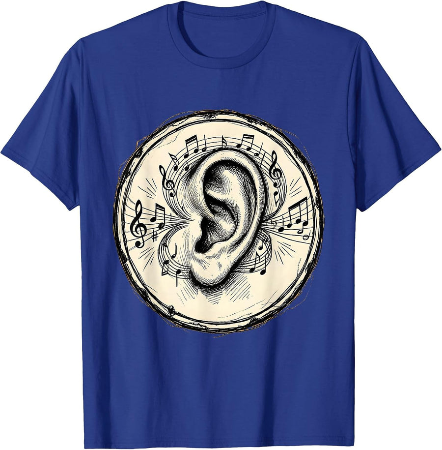 Music Teacher Ear With Musical Notes Graphic T-Shirt - Royal Blue