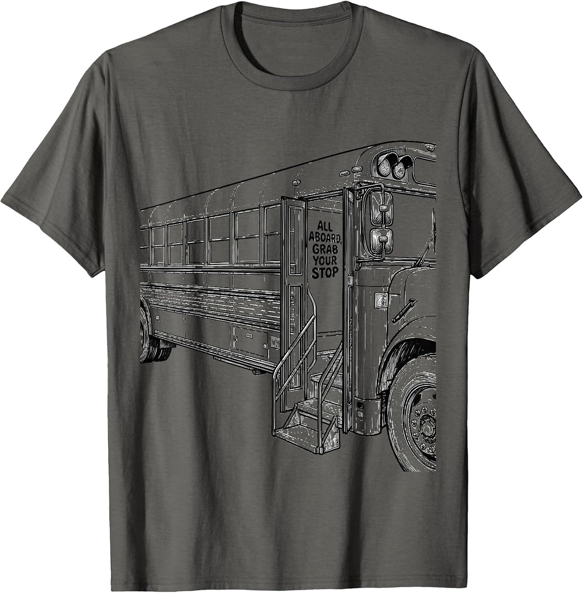 Men's All Aboard Grab Your Stop Funny School Bus Driver T-Shirt - Asphalt Grey
