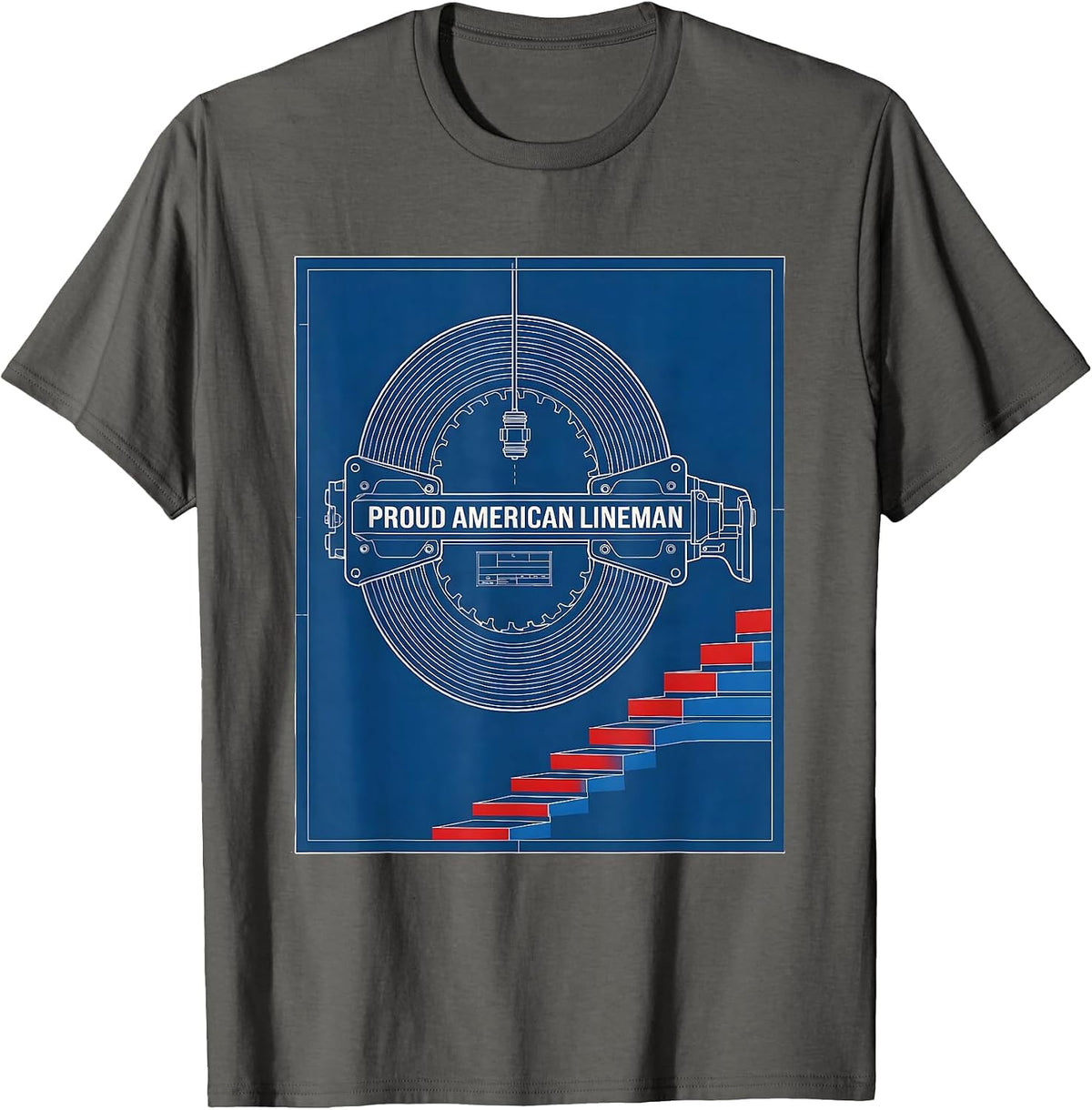 Proud American Lineman Patriotic Electrician Mechanic USA T-Shirt - Asphalt Grey