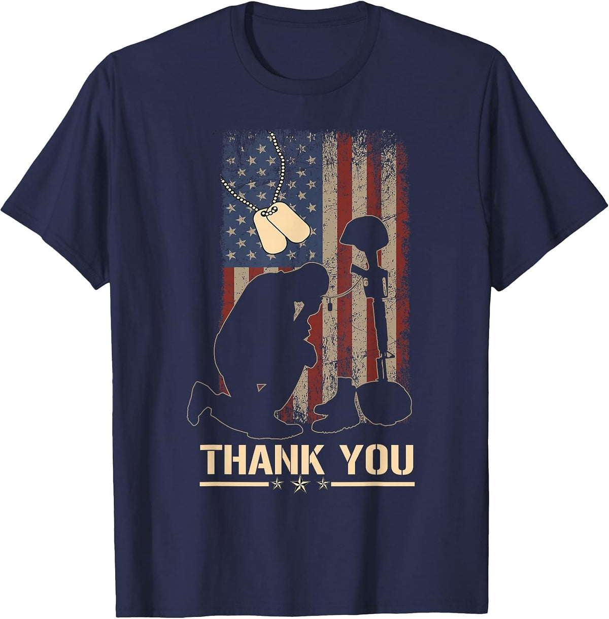 American Flag Thank You Veterans Military Appreciation T-Shirt - Navy Blue