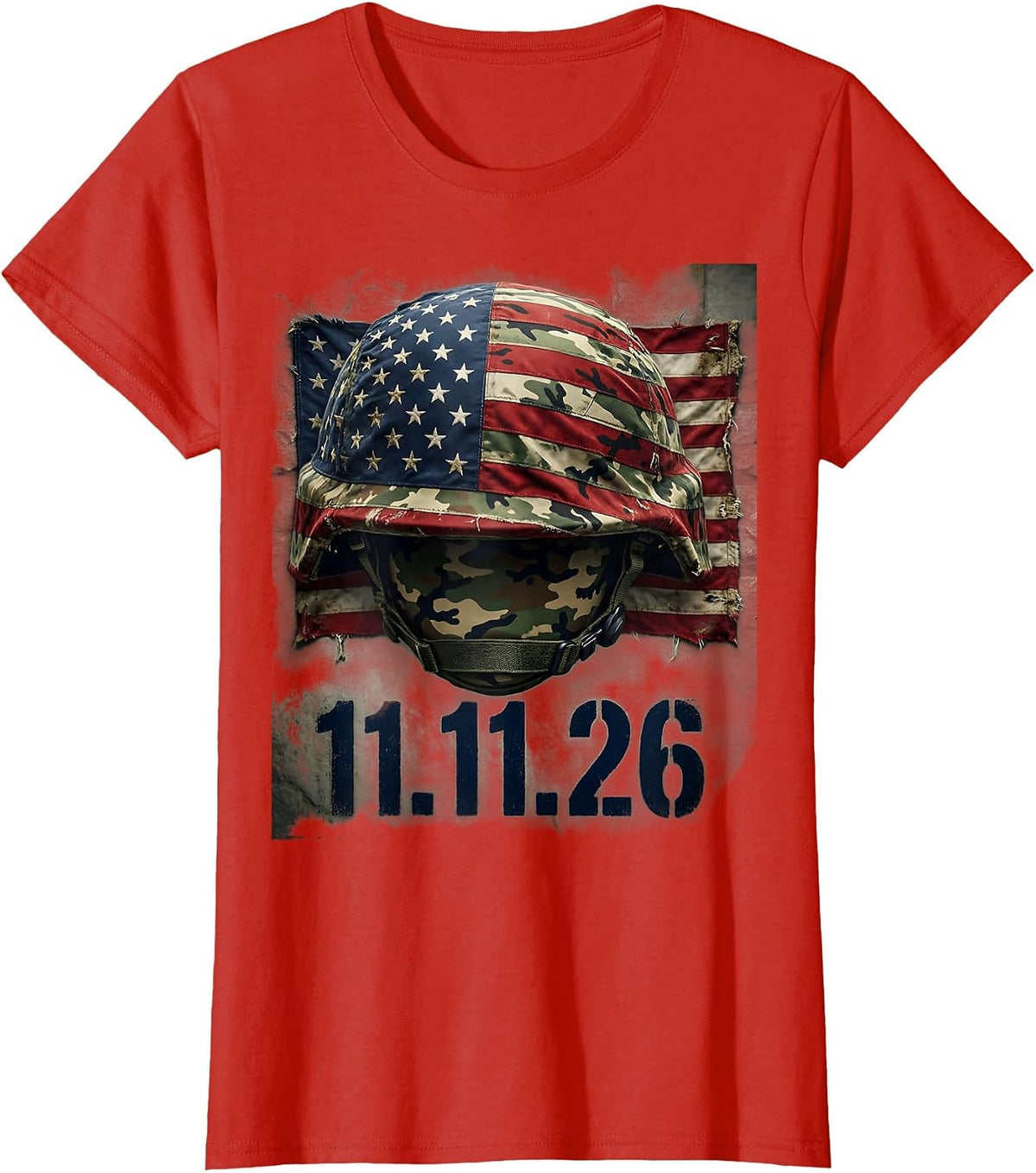 11.11.26 Distressed Military Patriotic Veteran T-Shirt - Red