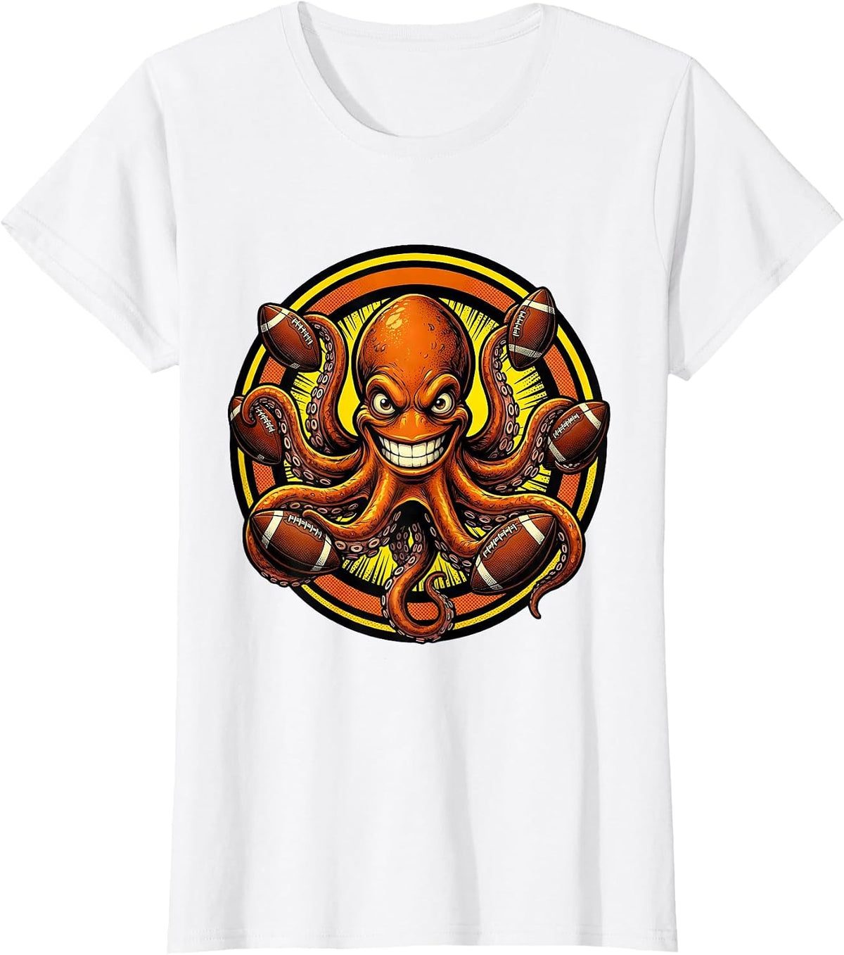 Women's Octopus Football Juggler Graphic Tee T-Shirt - White