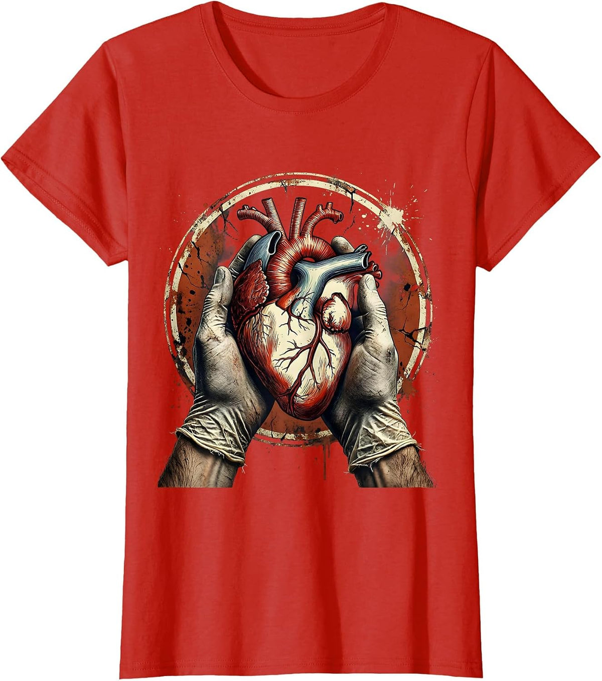Nurse Surgical Gloves Beating Heart Illustration T-Shirt - Red