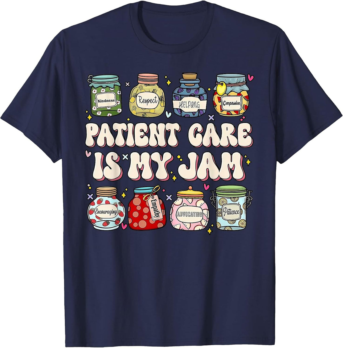 Patient Care is My Jam Retro Patient Care Technician PCT PCA T-Shirt - Navy Blue
