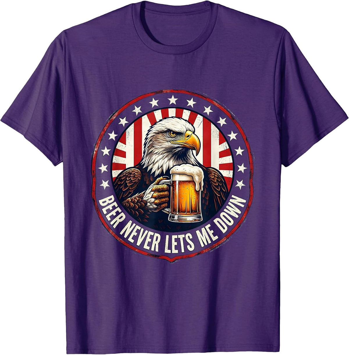 Men's Beer Never Lets Me Down Funny Drinking Design T-Shirt - Purple