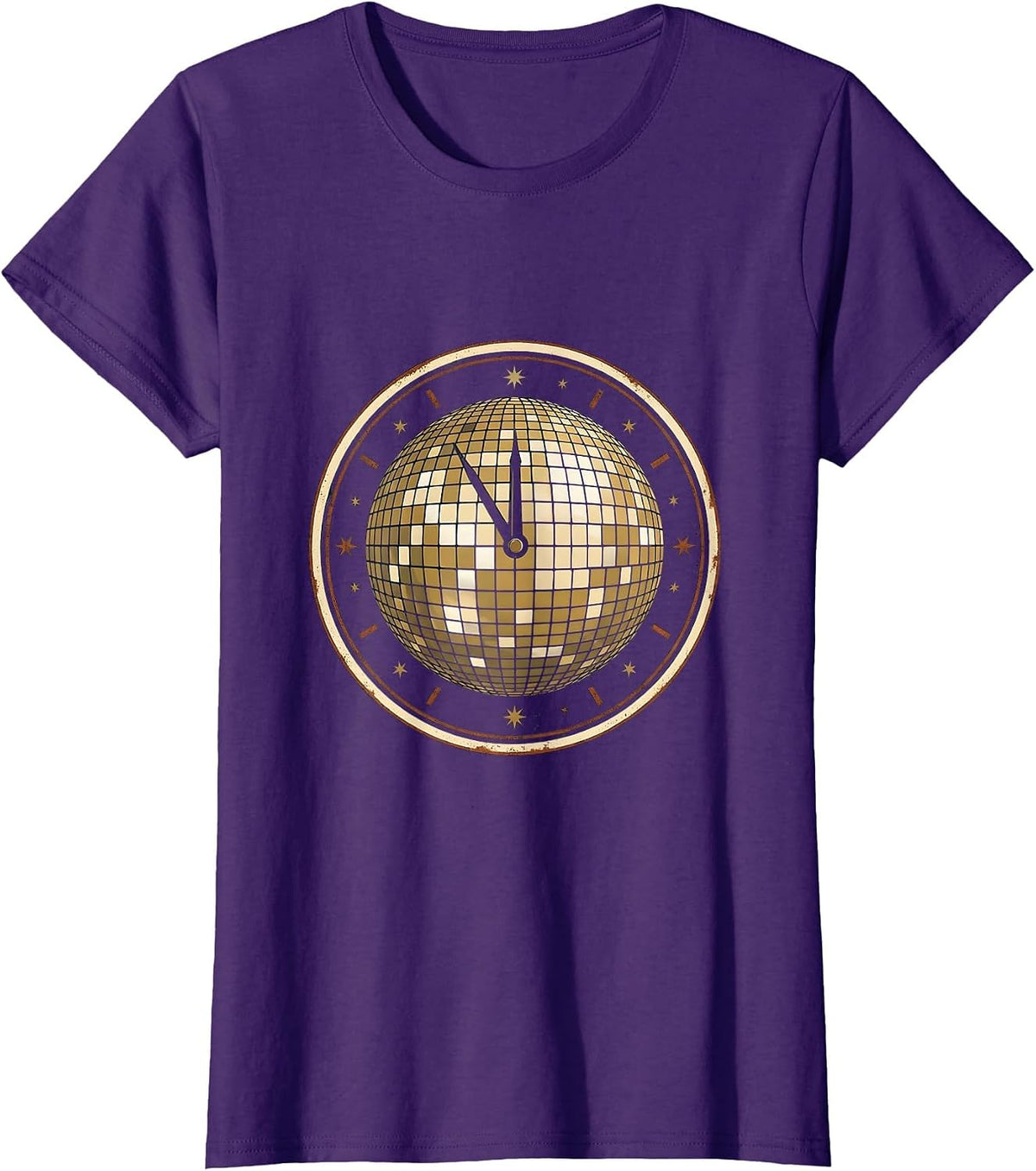 Women's Sealed Disco Ball Vintage Retro Party Badge T-Shirt - Purple