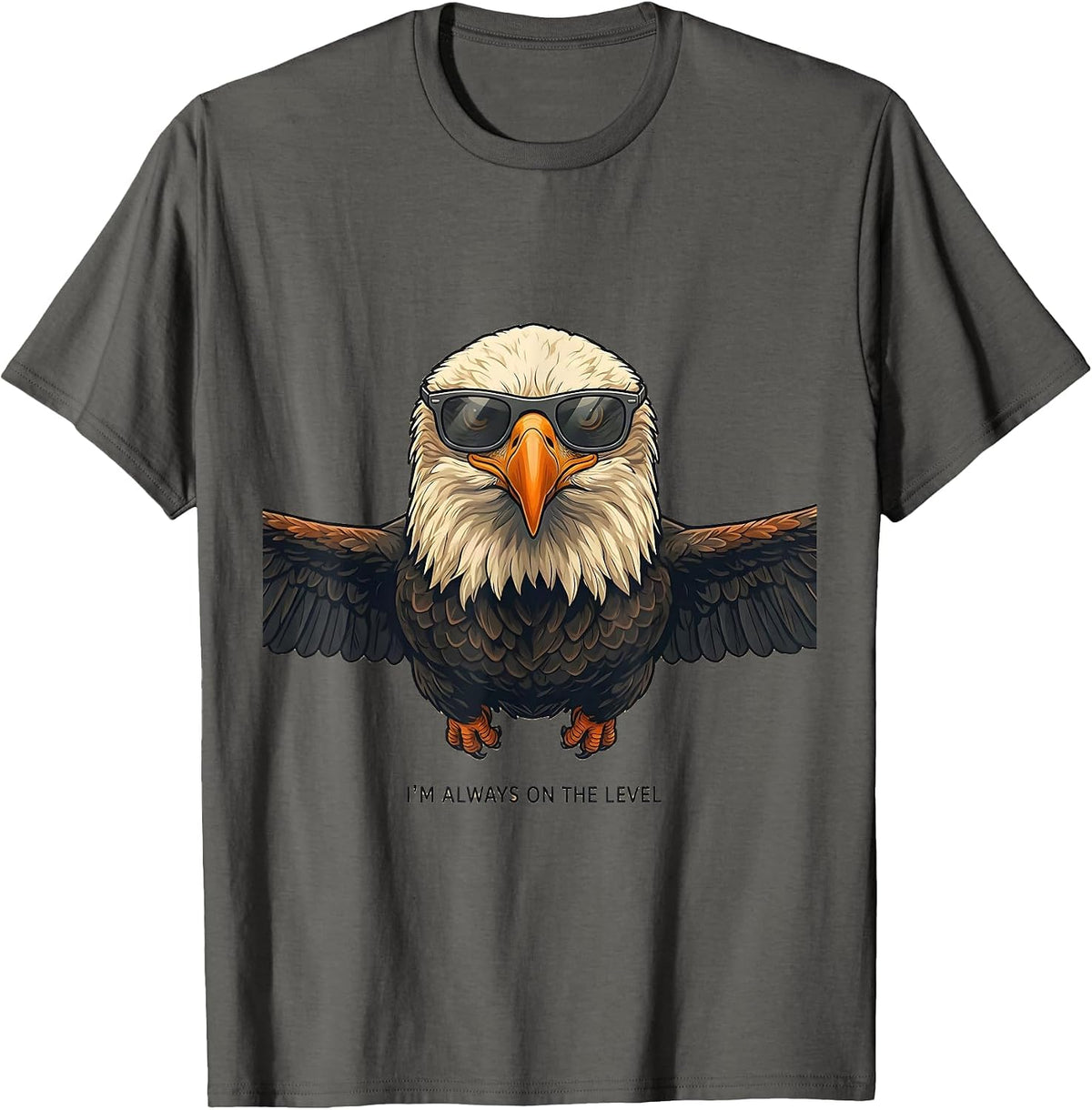 Men's I'm Always On The Level Funny Bald Eagle Sunglasses Mascot T-Shirt - Asphalt Grey
