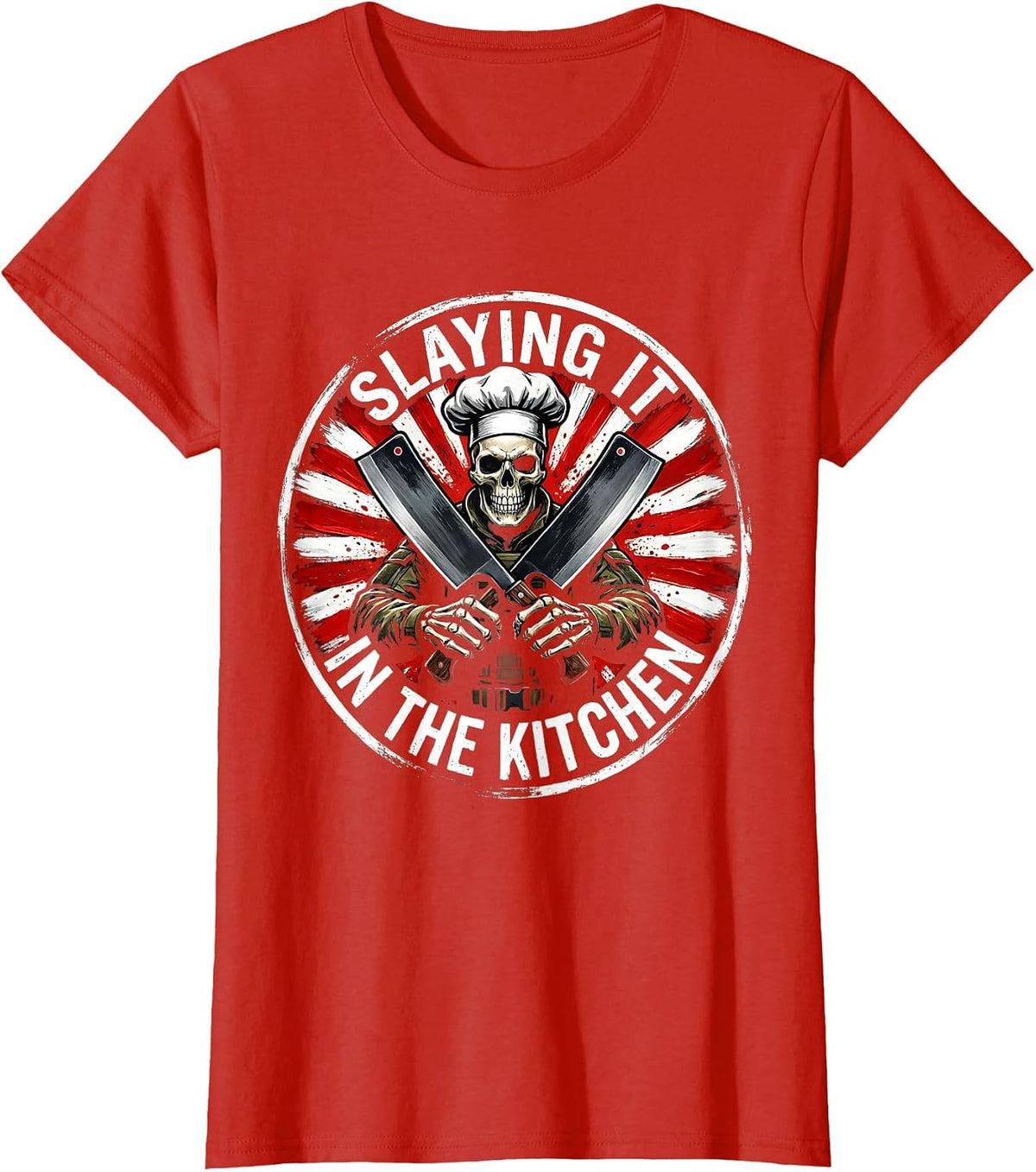 Halloween Skeleton Chef Slaying It In The Kitchen T-Shirt - Red