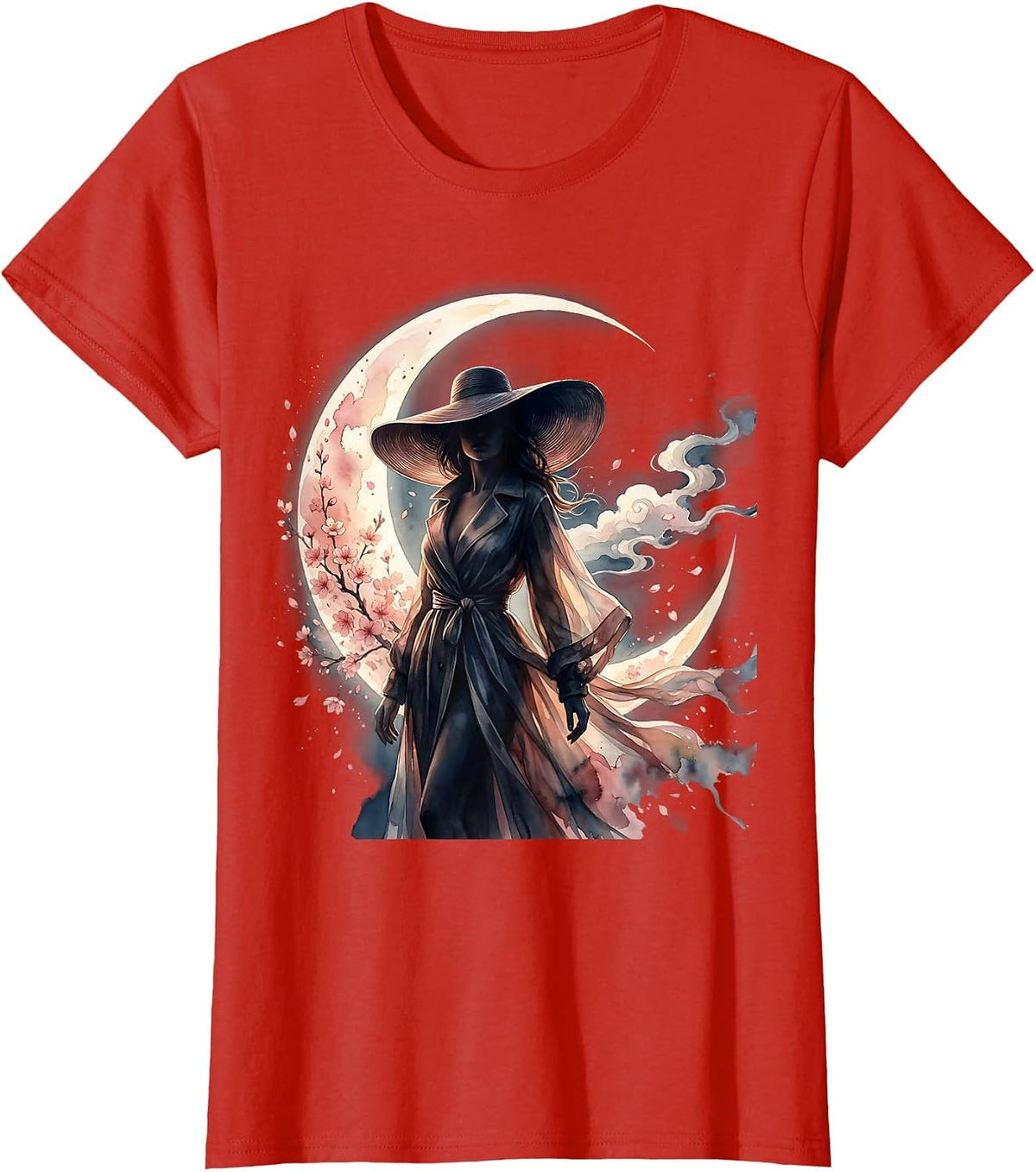 Gigi Fashionable Silhouette Crescent Moon Design T-Shirt - Red