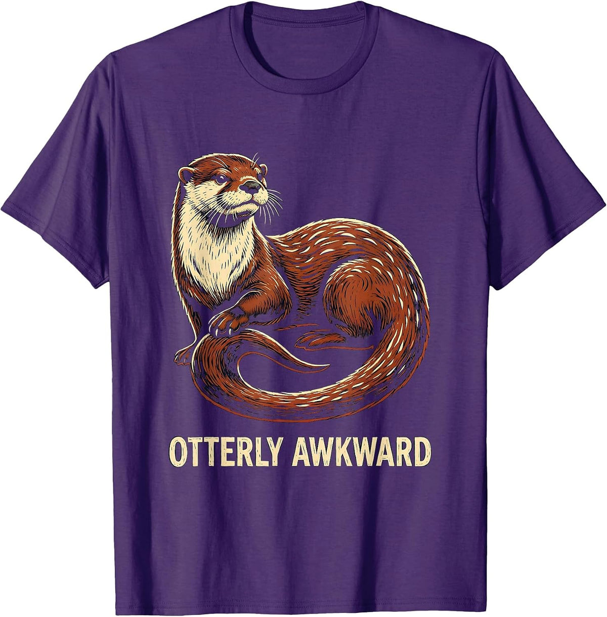 Men's Otterly Awkward Linocut Funny Otter Lover Gift For Kid Teen T-Shirt - Purple