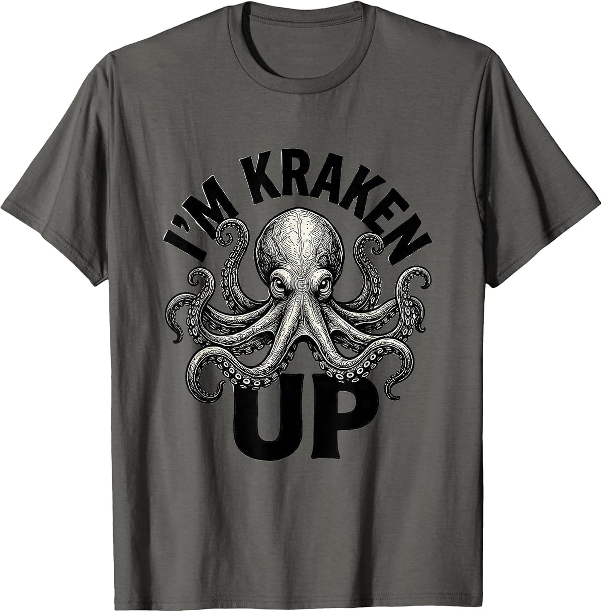 Men's I'm Kraken Up Whimsical Octopus Lover Vintage Sea Creature T-Shirt - Asphalt Grey