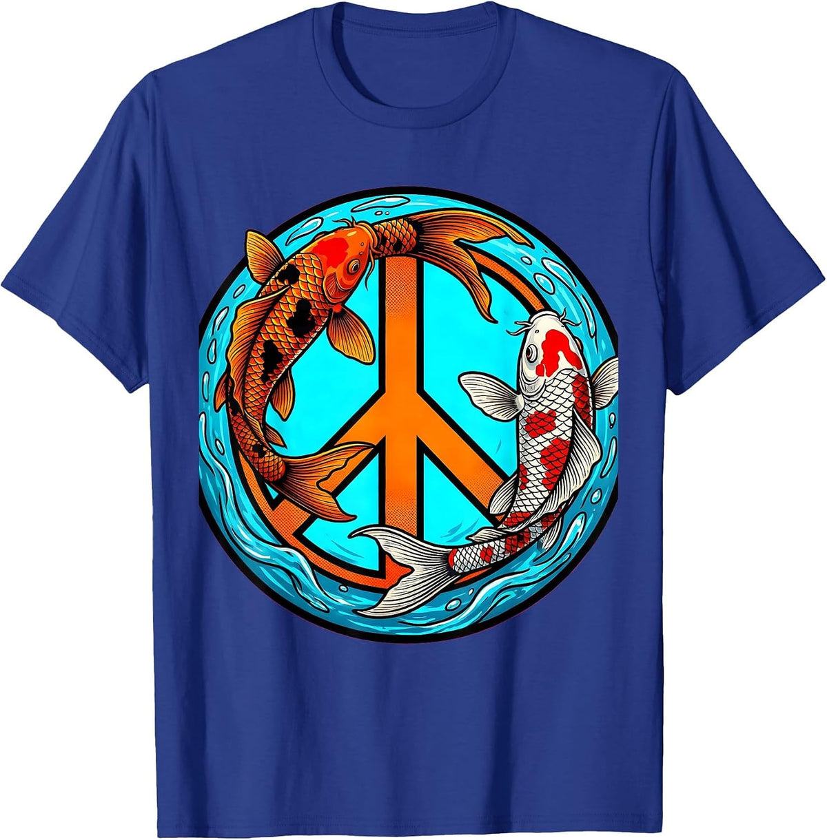 Men's Koi Fish Peace Sign Graphic Design T-Shirt - Royal Blue